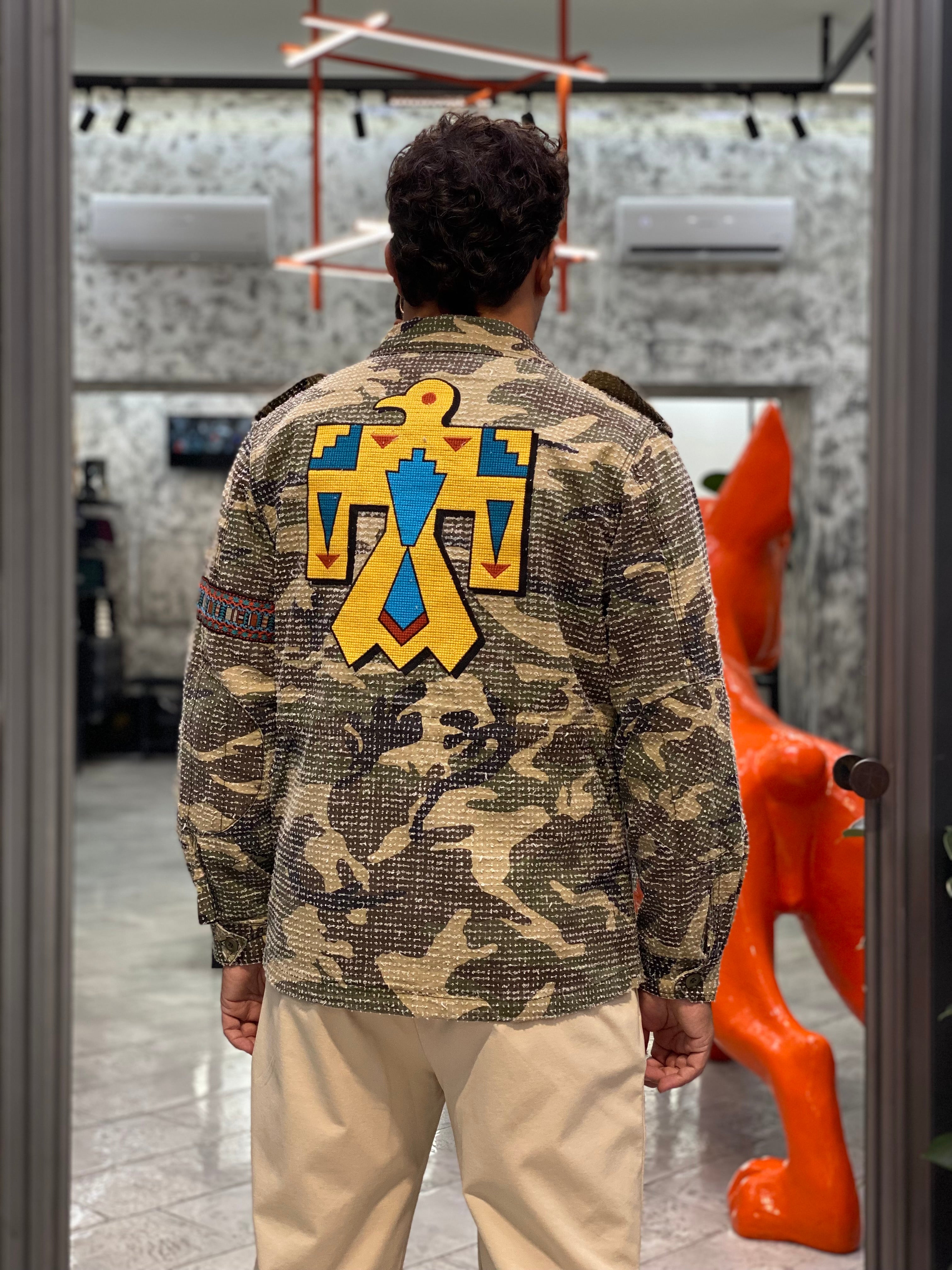 FIELD JACKET CAMOUFLAGE IN MISTO COTONE CON COLLETTO CLASSICO, RICAMO FALCO SUL RETRO E FOULARD - REGULAR FIT M252284-30