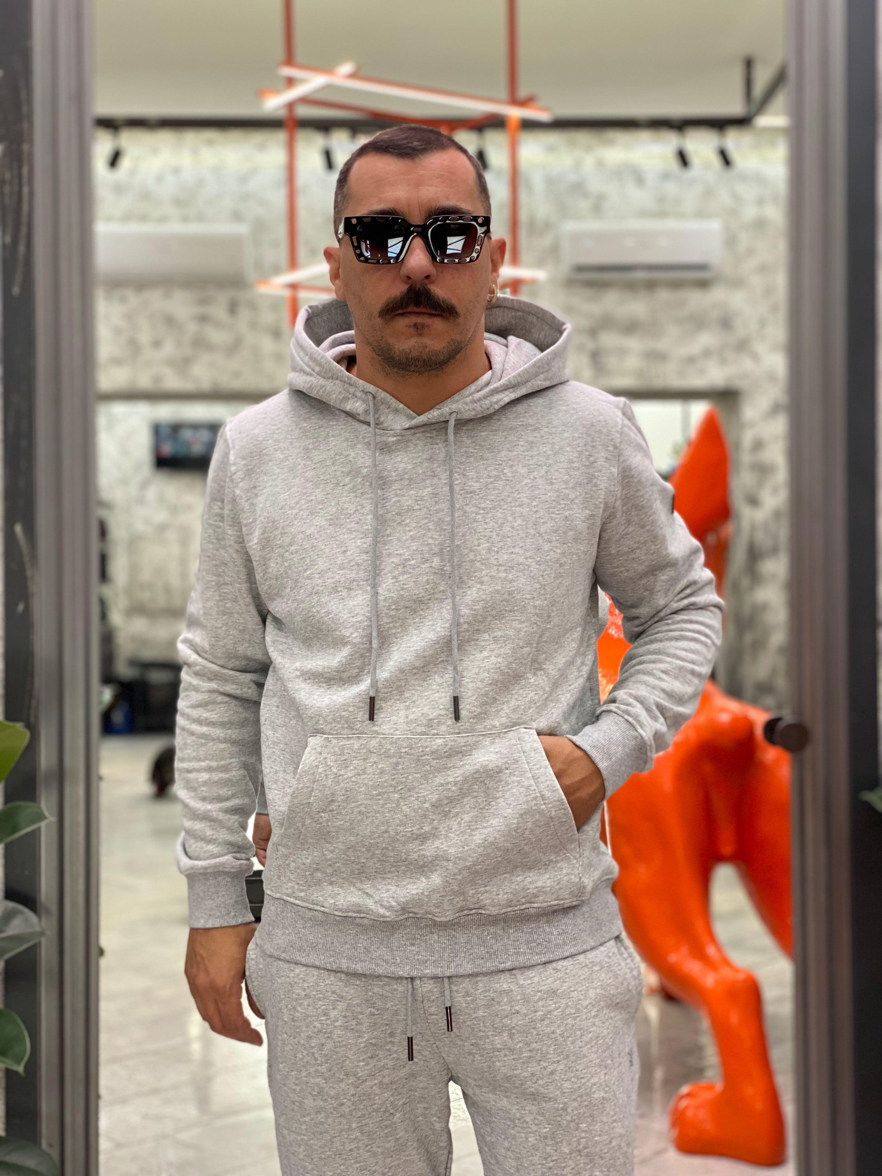 FELPA BASIC CON CAPPUCCIO E TASCONE FRONTALE - REGULAR FIT GL2242F-F25.GRI