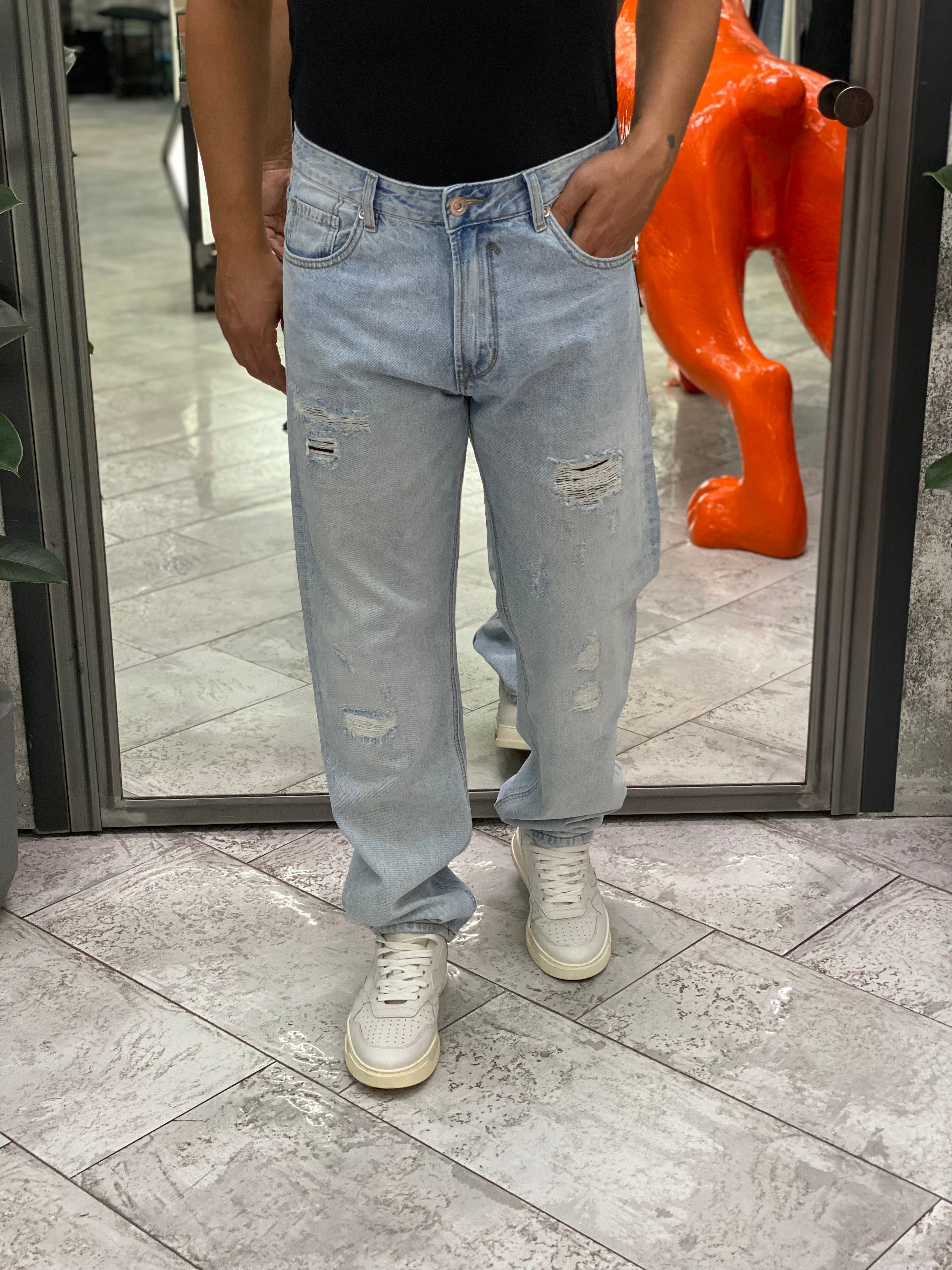 JEANS ALEX IN TELA FISSA LAVAGGIO CHIARO CON GRAFFI - STRAIGHT LEG GL6386Q