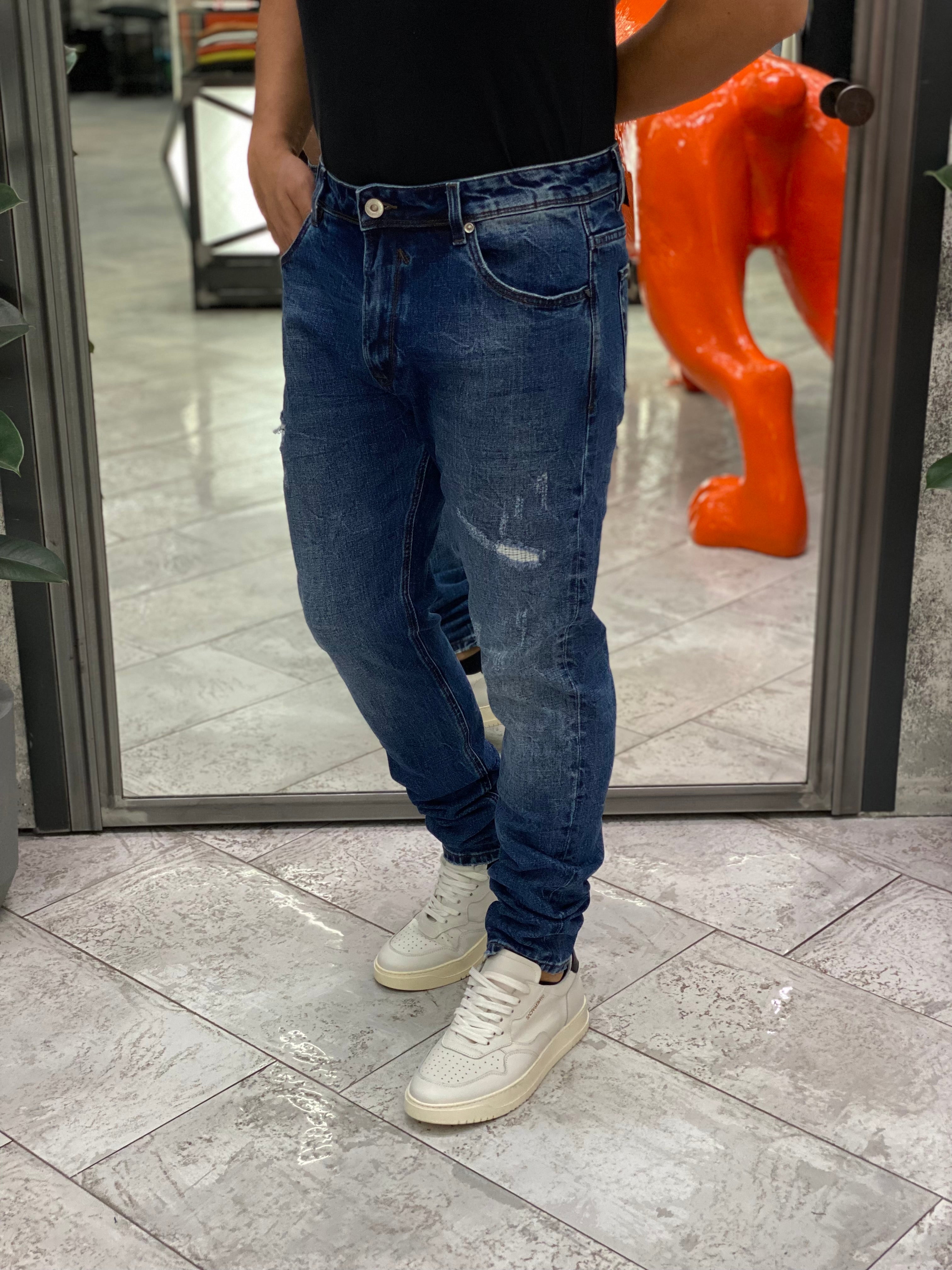 JEANS BRUCE IN TELA ELASTICIZZATA LAVAGGIO MEDIO CON STRAPPI - REGULAR/SLIM FIT GL6385Q