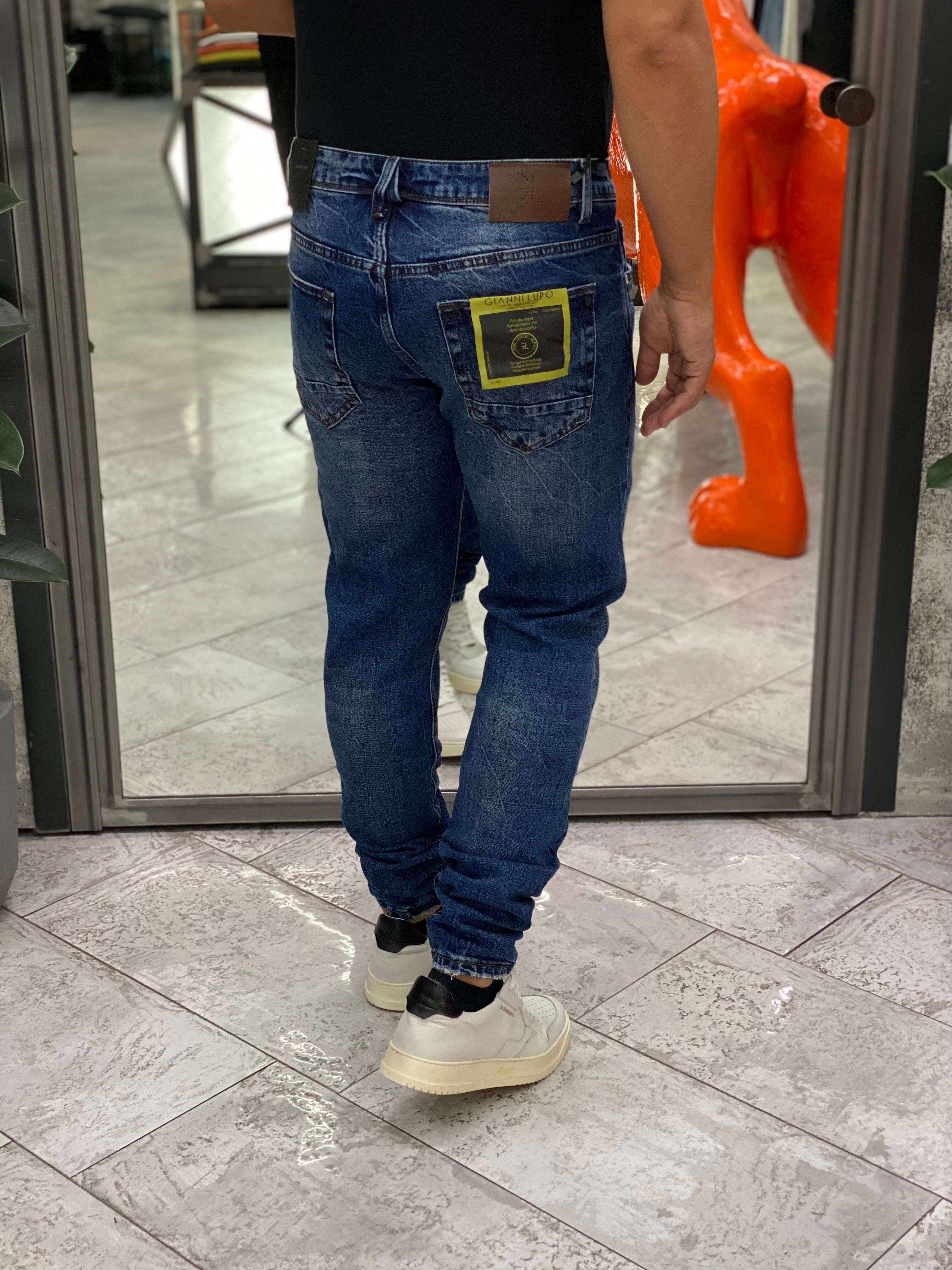 JEANS BRUCE IN TELA ELASTICIZZATA LAVAGGIO MEDIO CON STRAPPI - REGULAR/SLIM FIT GL6385Q