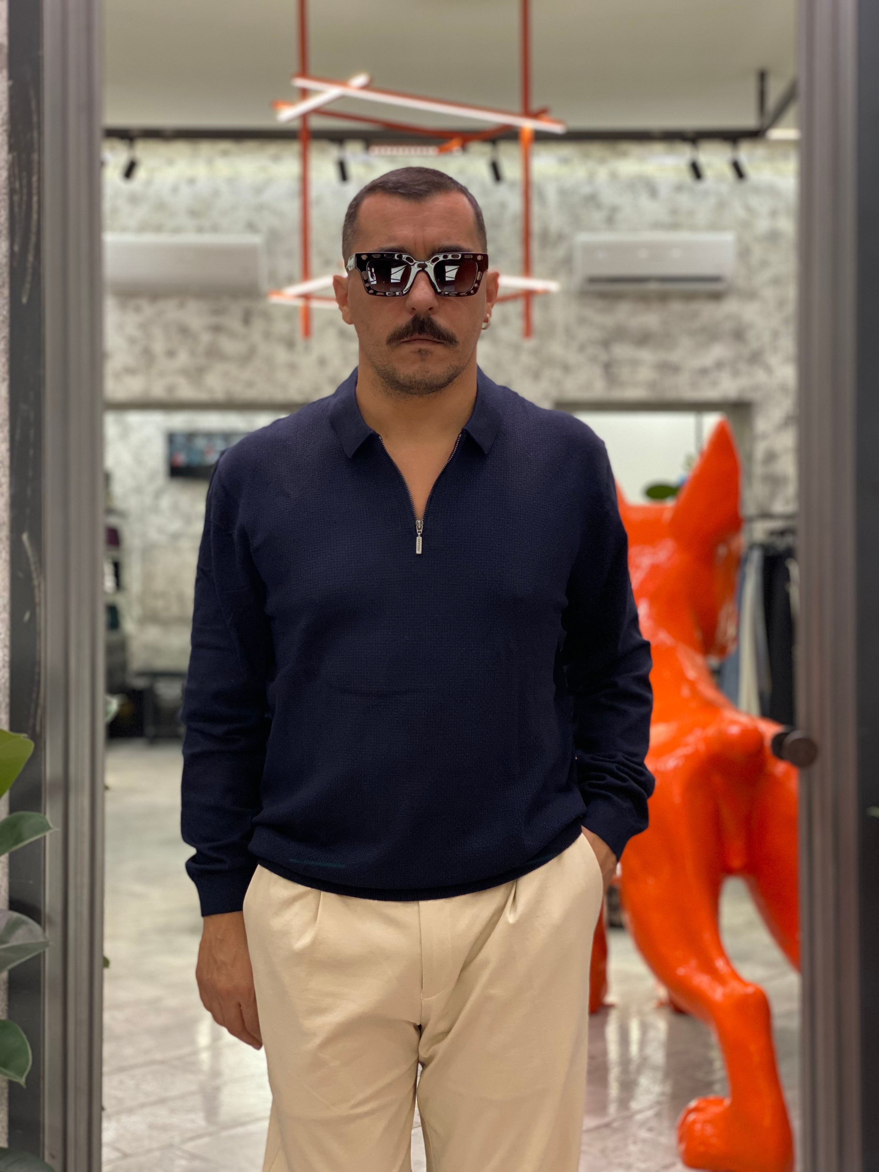 POLO JULIUS MANICA LUNGA CON SCOLLO MEZZA ZIP - REGULAR FIT 10062083.BLU