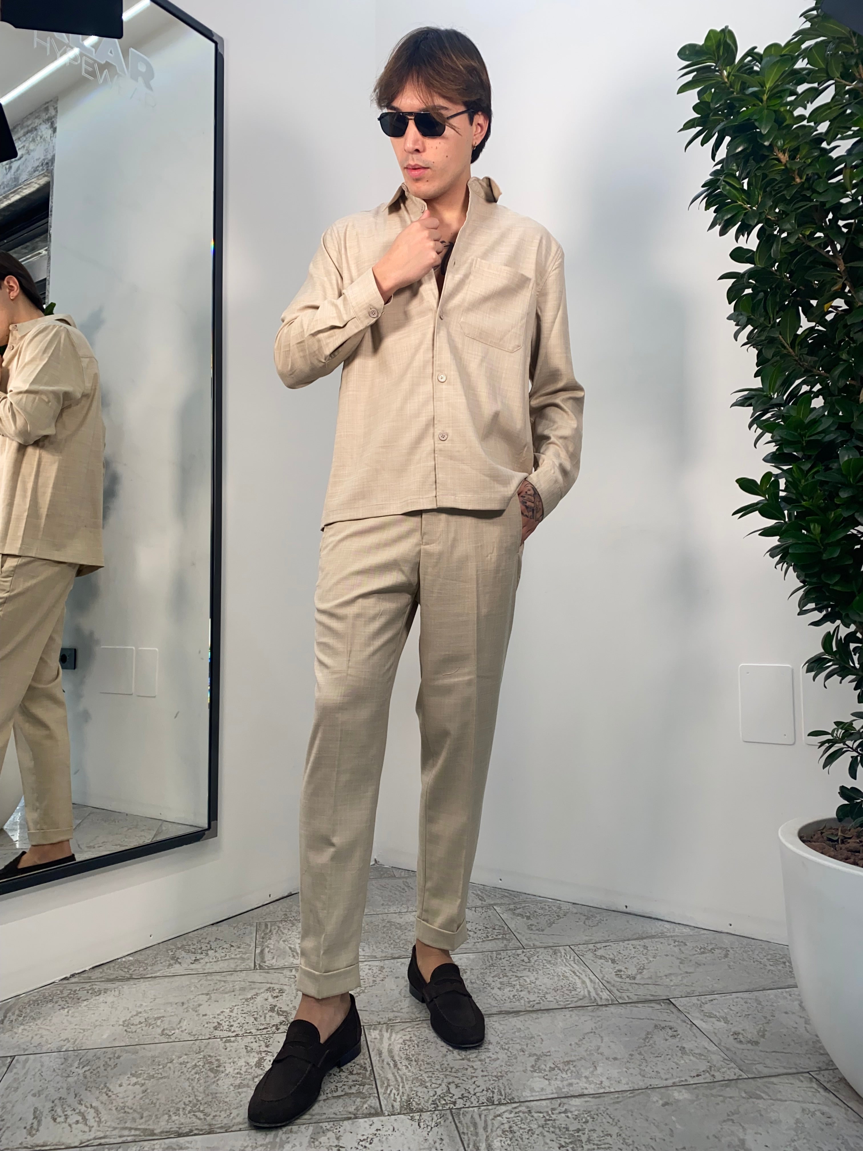 OVERSHIRT DA COORDINATO IN TESSUTO FIAMMATO CON TASCHINO - RELAXED FIT GBE1010SS.ECR