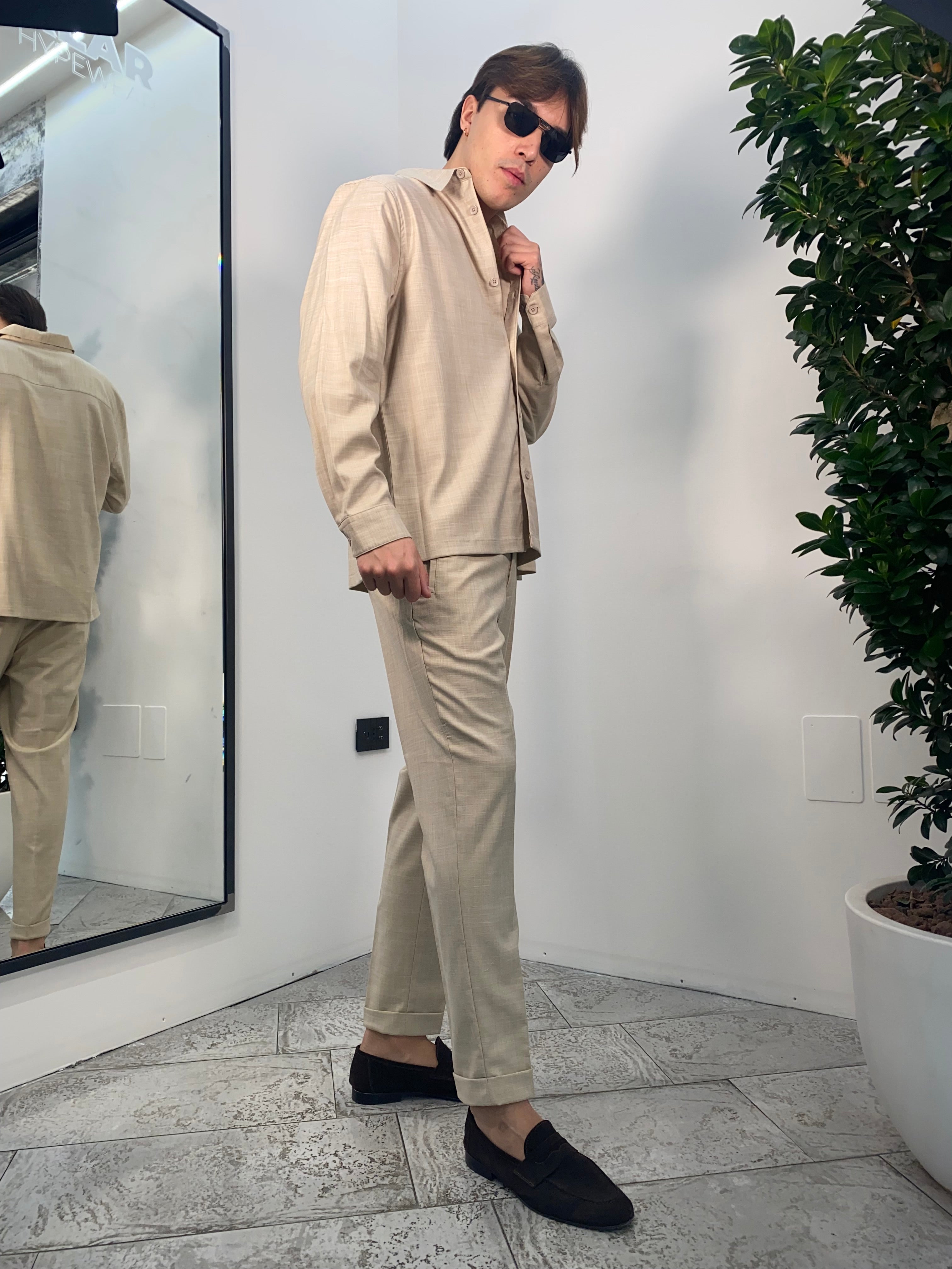 OVERSHIRT DA COORDINATO IN TESSUTO FIAMMATO CON TASCHINO - RELAXED FIT GBE1010SS.ECR