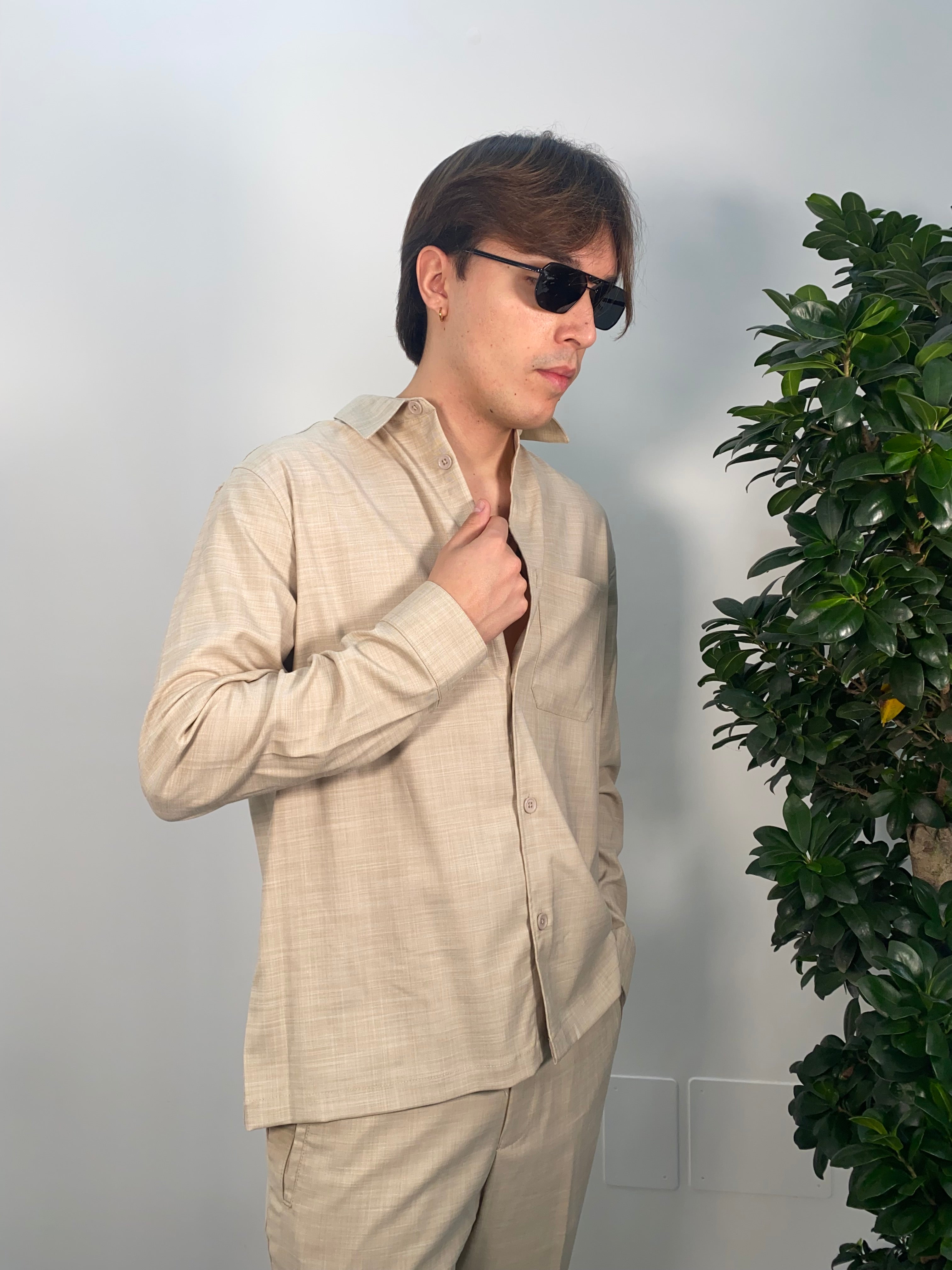 OVERSHIRT DA COORDINATO IN TESSUTO FIAMMATO CON TASCHINO - RELAXED FIT GBE1010SS.ECR