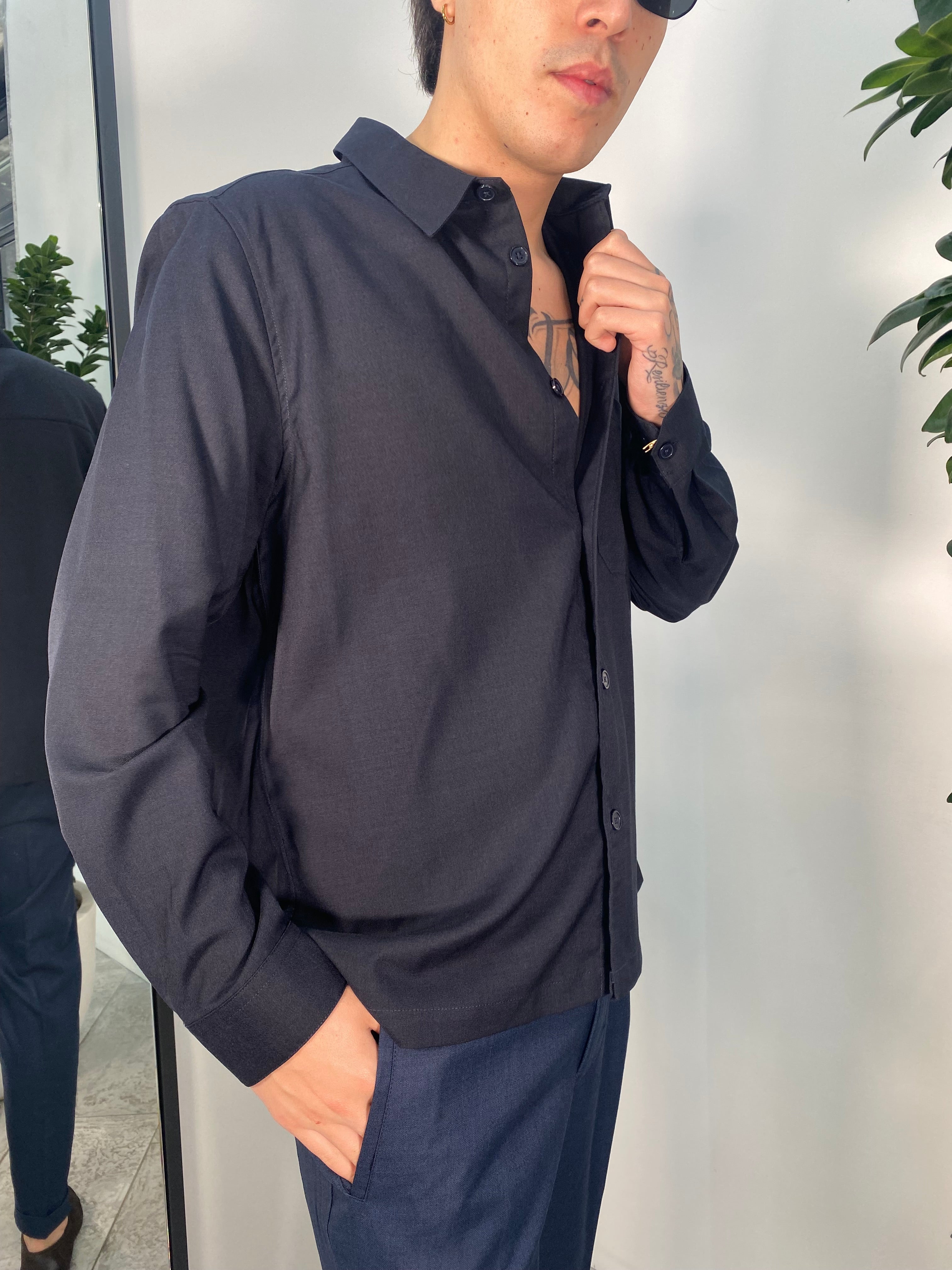 OVERSHIRT DA COORDINATO IN TESSUTO FIAMMATO CON TASCHINO - RELAXED FIT GBE1010SS.BLU