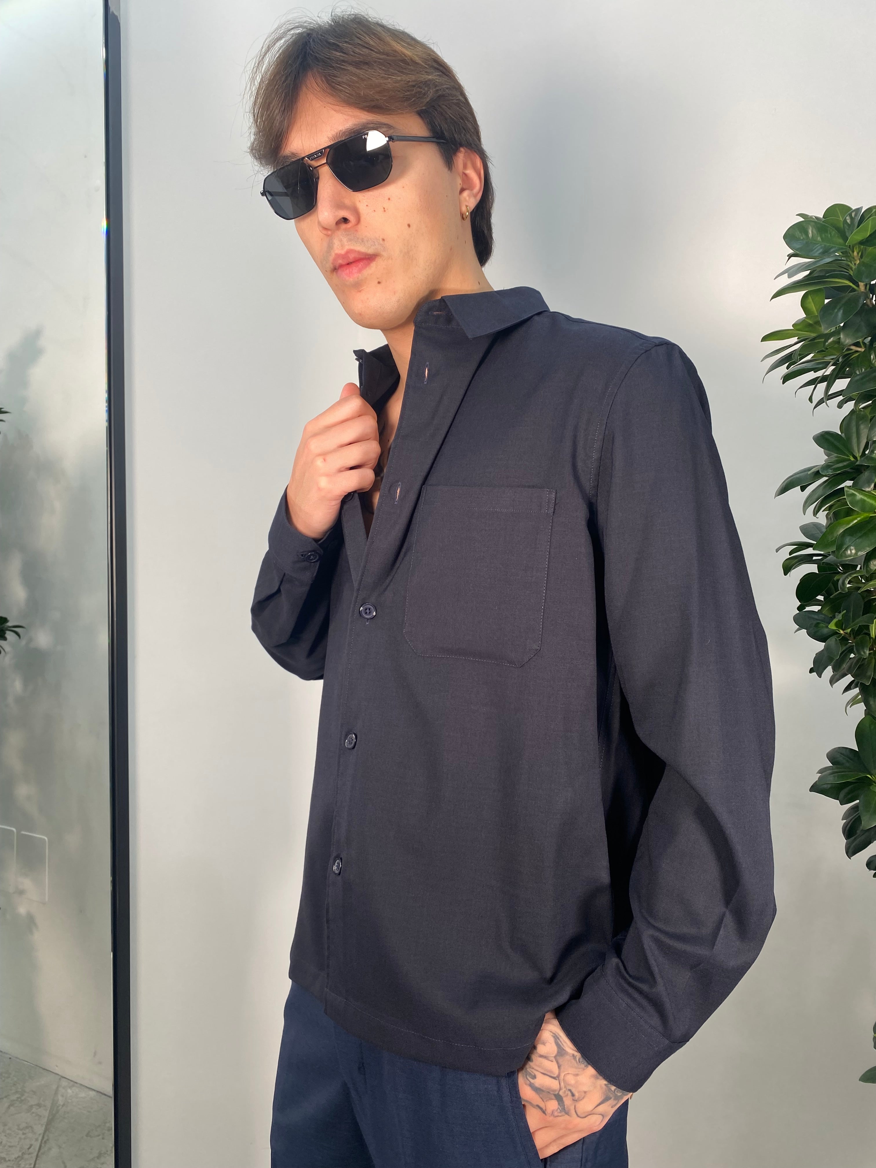 OVERSHIRT DA COORDINATO IN TESSUTO FIAMMATO CON TASCHINO - RELAXED FIT GBE1010SS.BLU