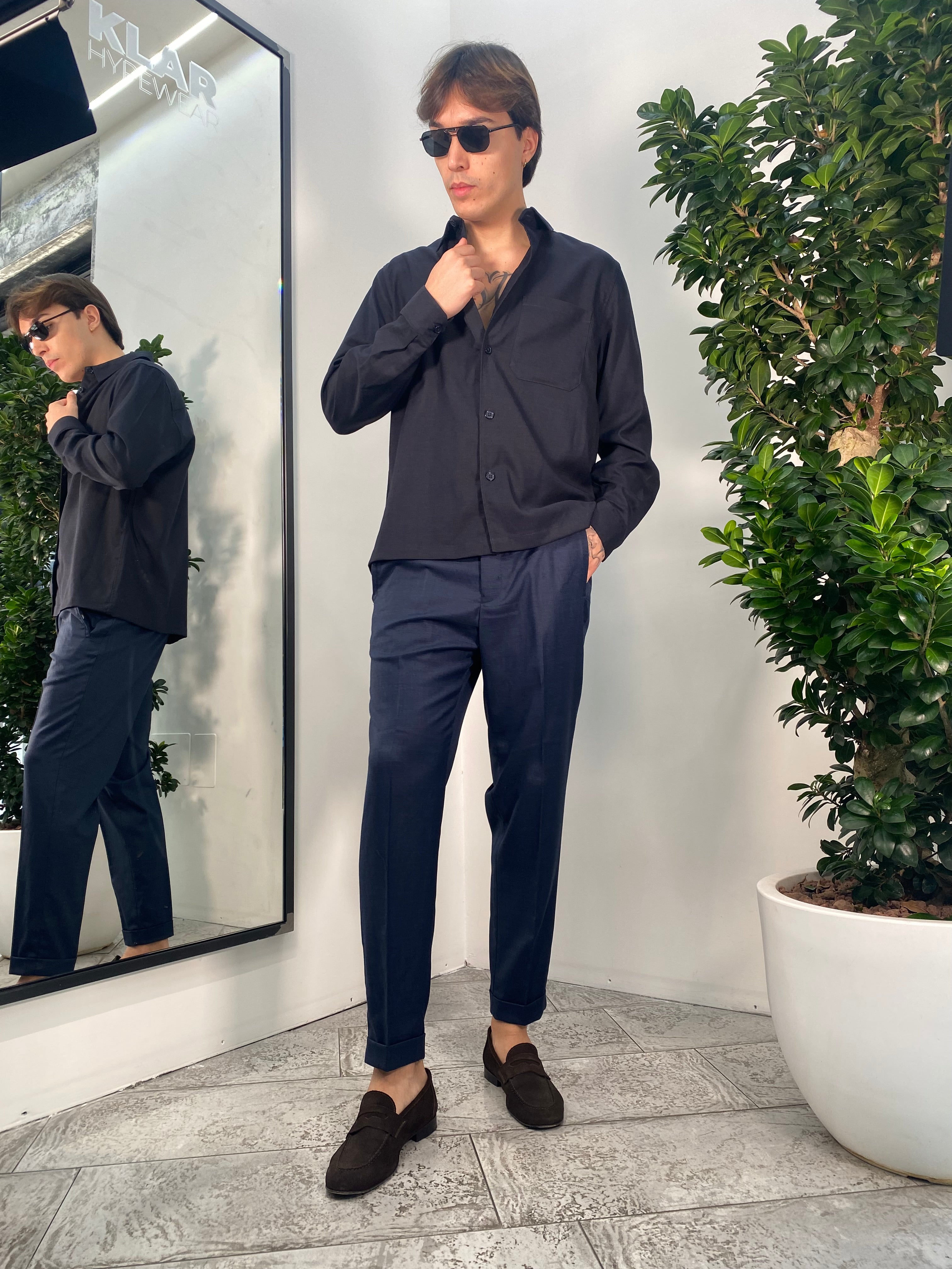 OVERSHIRT DA COORDINATO IN TESSUTO FIAMMATO CON TASCHINO - RELAXED FIT GBE1010SS.BLU