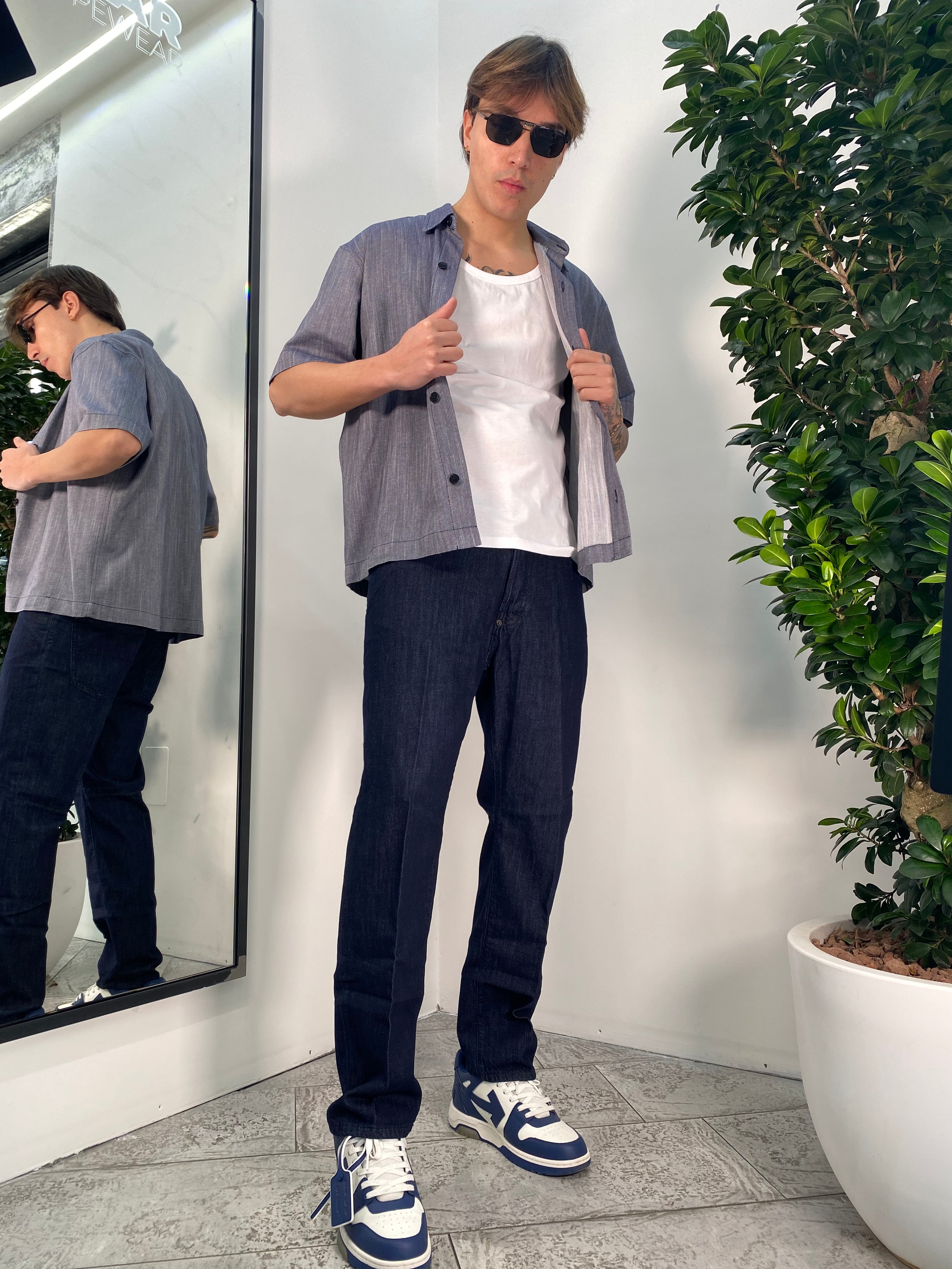JEANS IN LEGGERO DENIM CHAMBRAY LAVAGGIO ZERO - REGULAR FIT