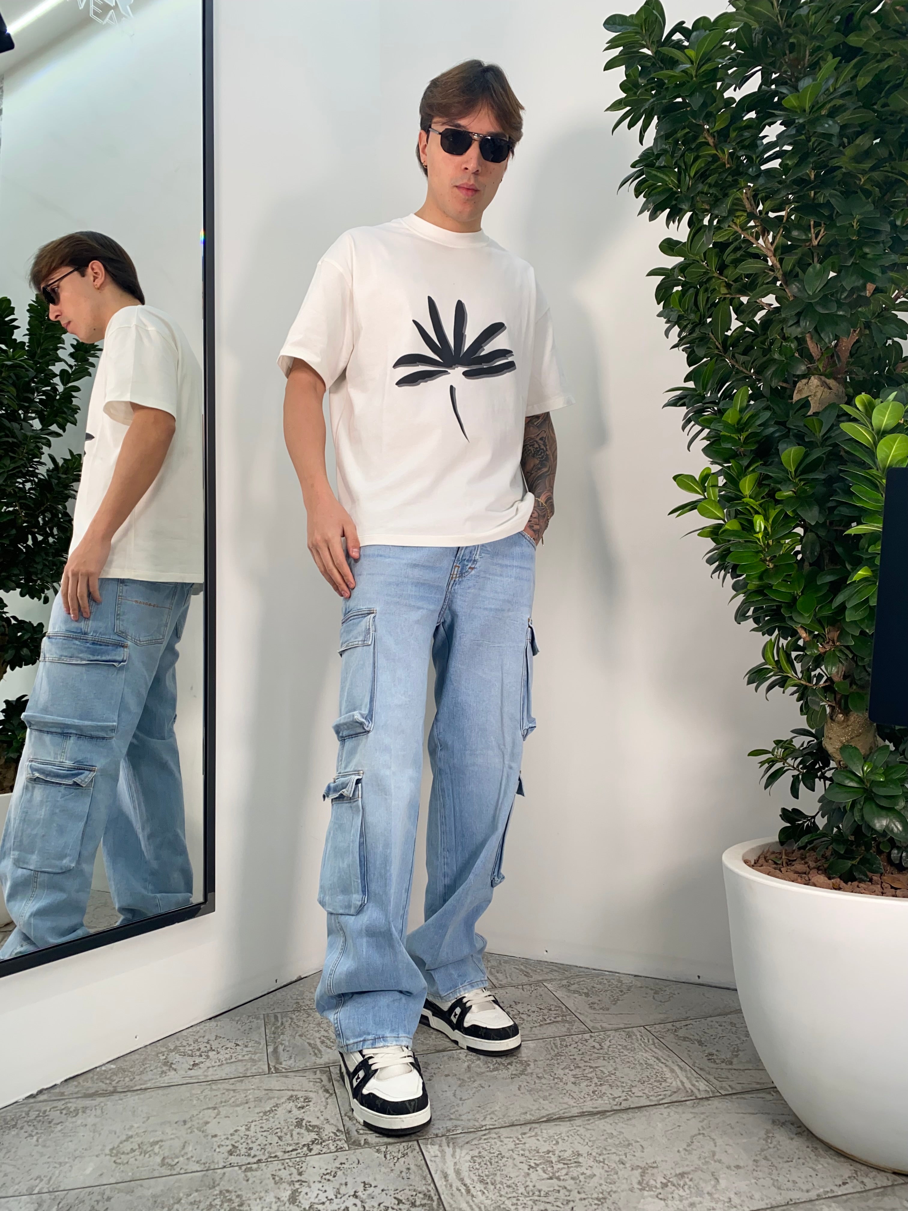 JEANS CARGO IN TELA FISSA CON TASCONI LAVAGGIO CHIARO - RELAXED FIT FRED L11/25