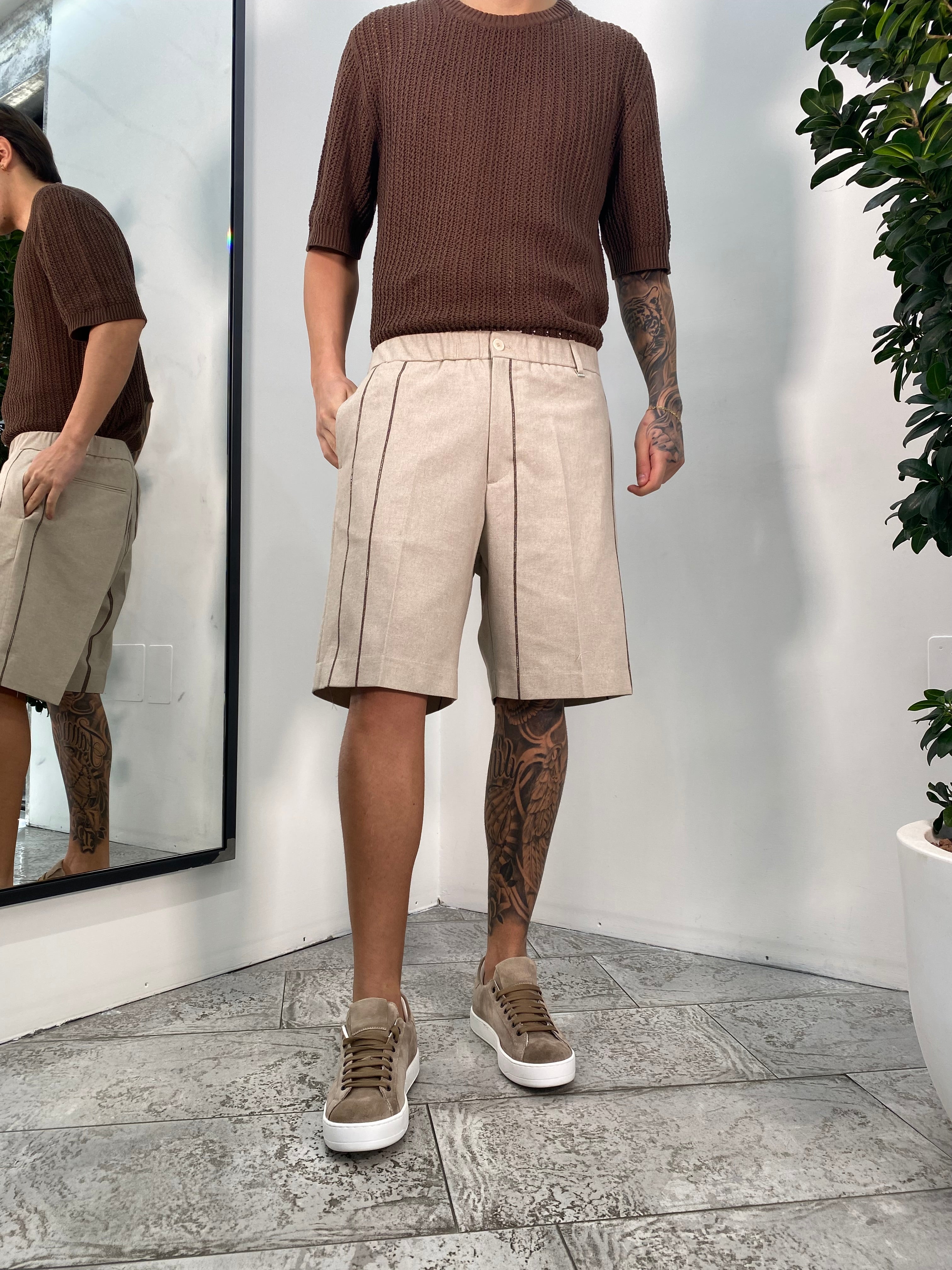 BERMUDA IN MISTO COTONE MOTIVO RIGHE CON ELASTICO - RELAXED FIT BE3240