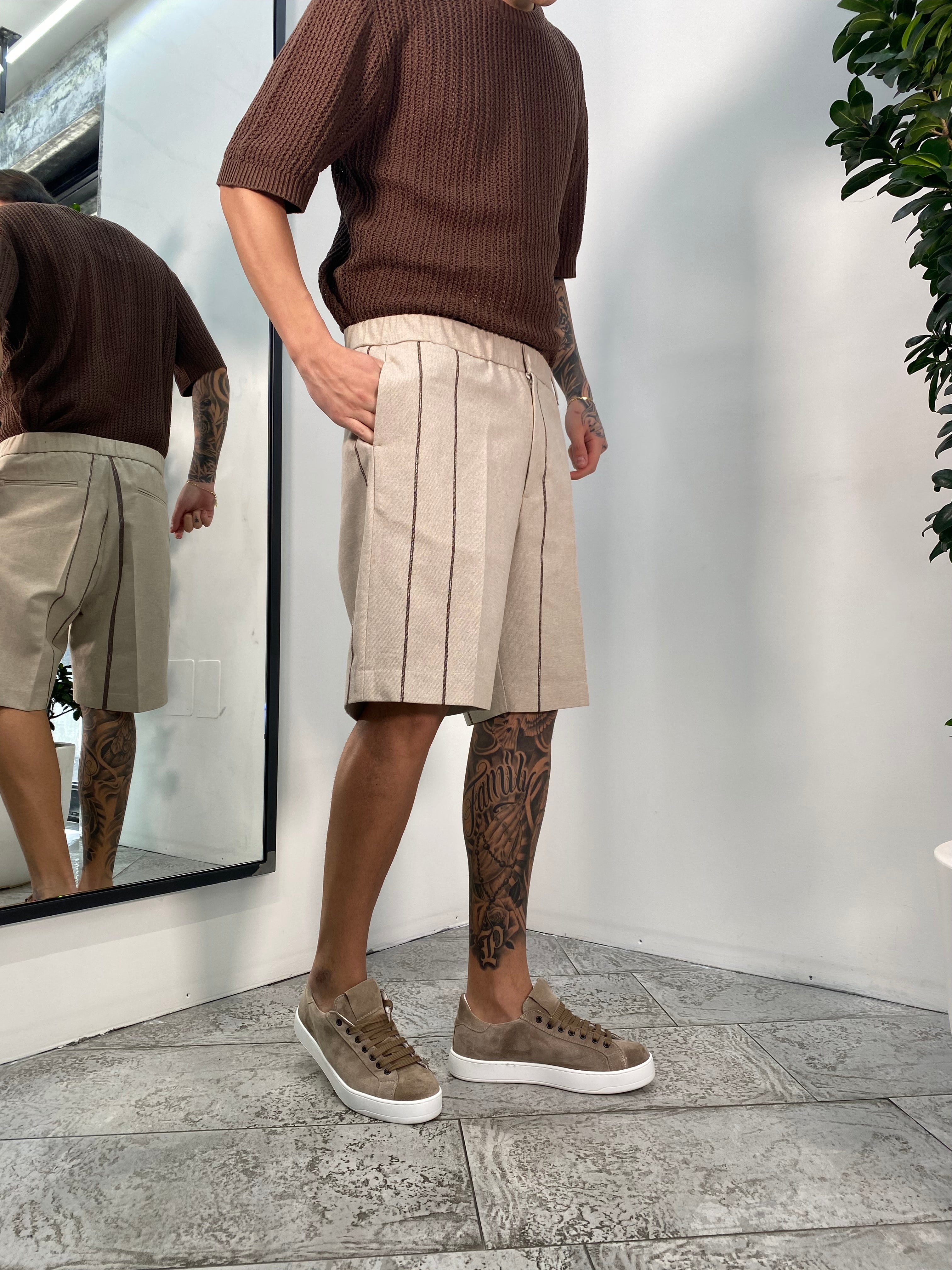BERMUDA IN MISTO COTONE MOTIVO RIGHE CON ELASTICO - RELAXED FIT BE3240