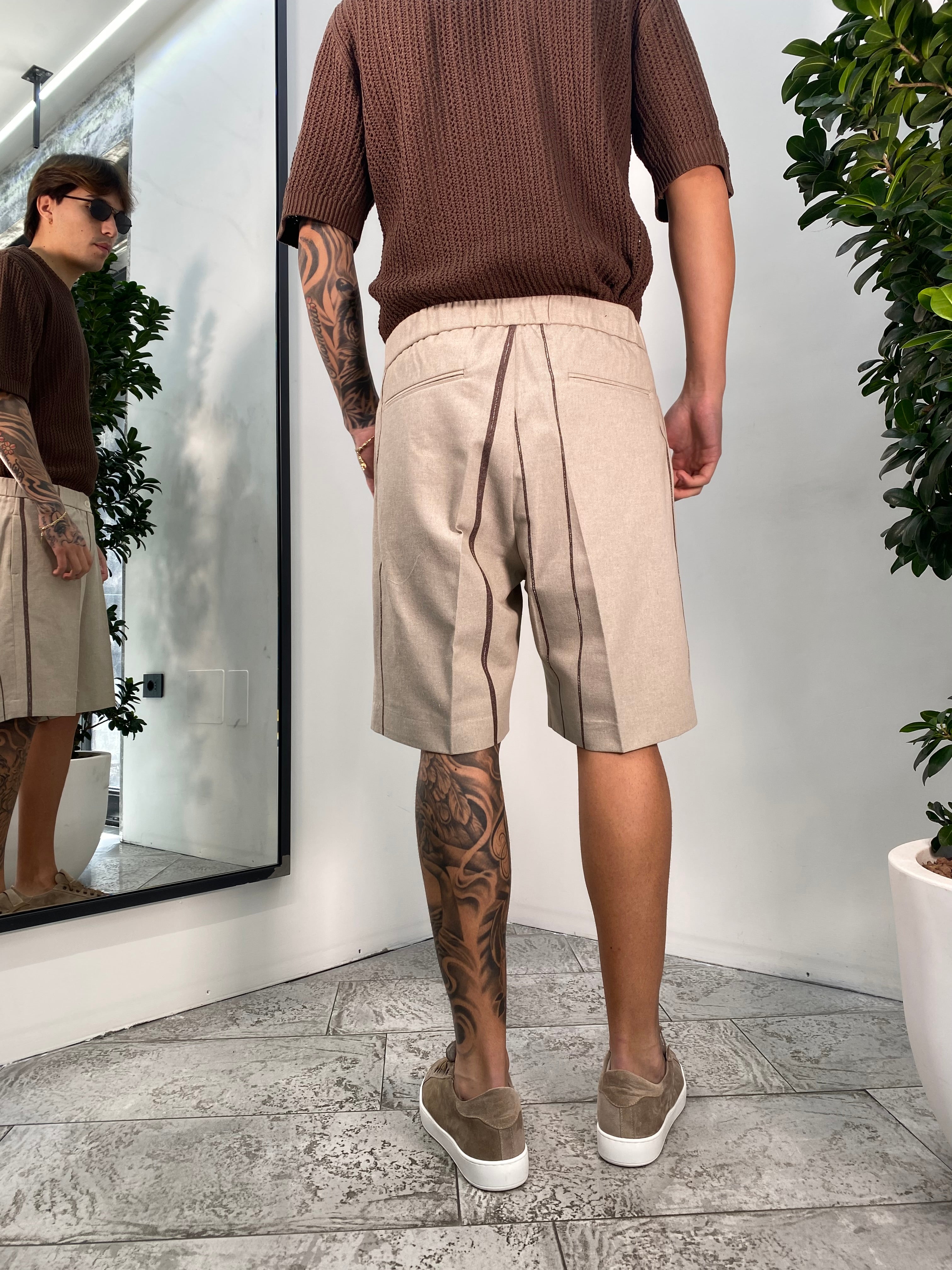 BERMUDA IN MISTO COTONE MOTIVO RIGHE CON ELASTICO - RELAXED FIT BE3240