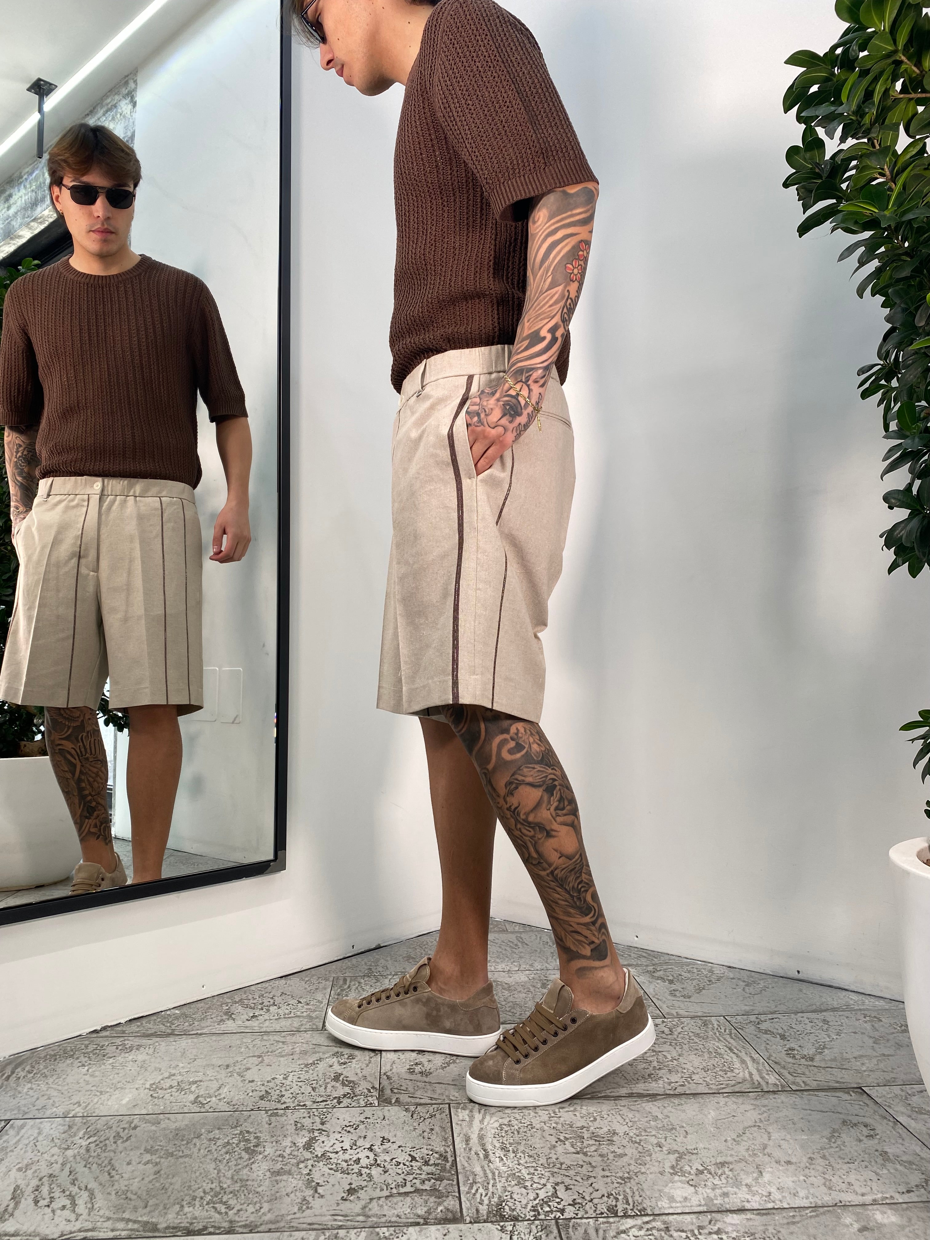 BERMUDA IN MISTO COTONE MOTIVO RIGHE CON ELASTICO - RELAXED FIT BE3240