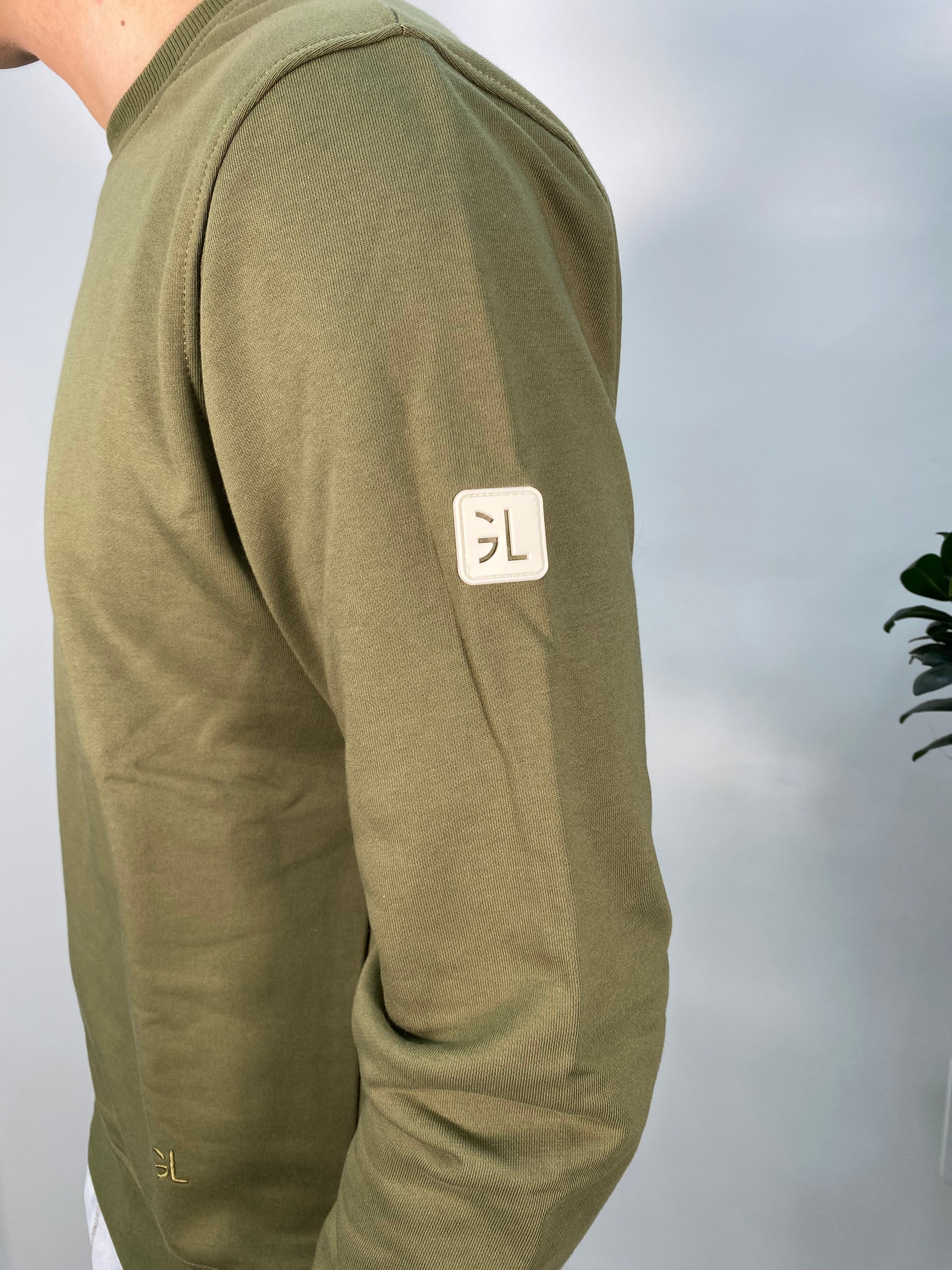 FELPA GIROCOLLO BASIC IN COTONE GARZATO CON INIZIALI DEL LOGO RICAMATE SUL FONDO
