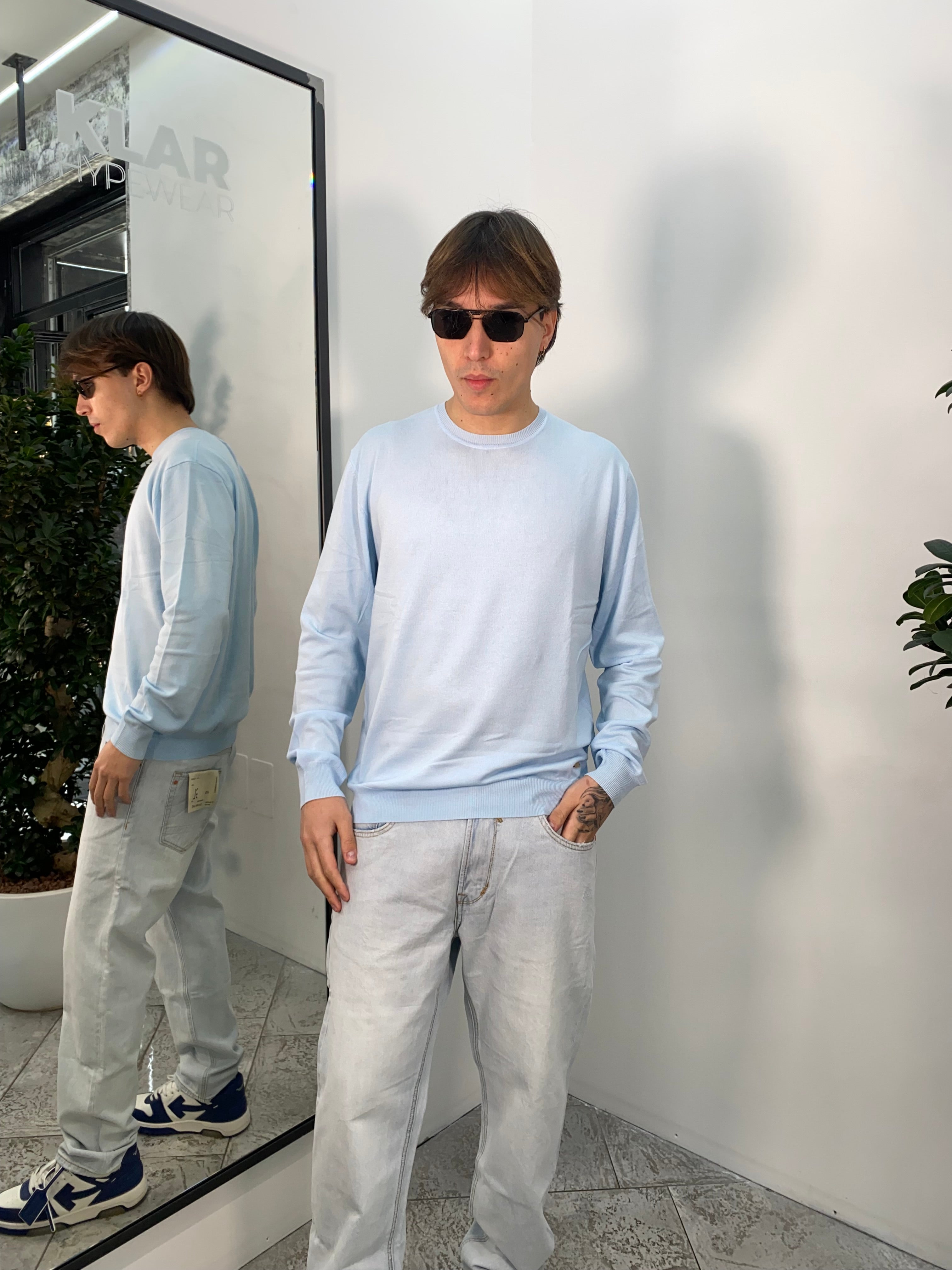 MAGLIA GIROCOLLO IN FILO BASIC CON POLSINI E VITA ELASTICIZZATA - REGULAR FIT