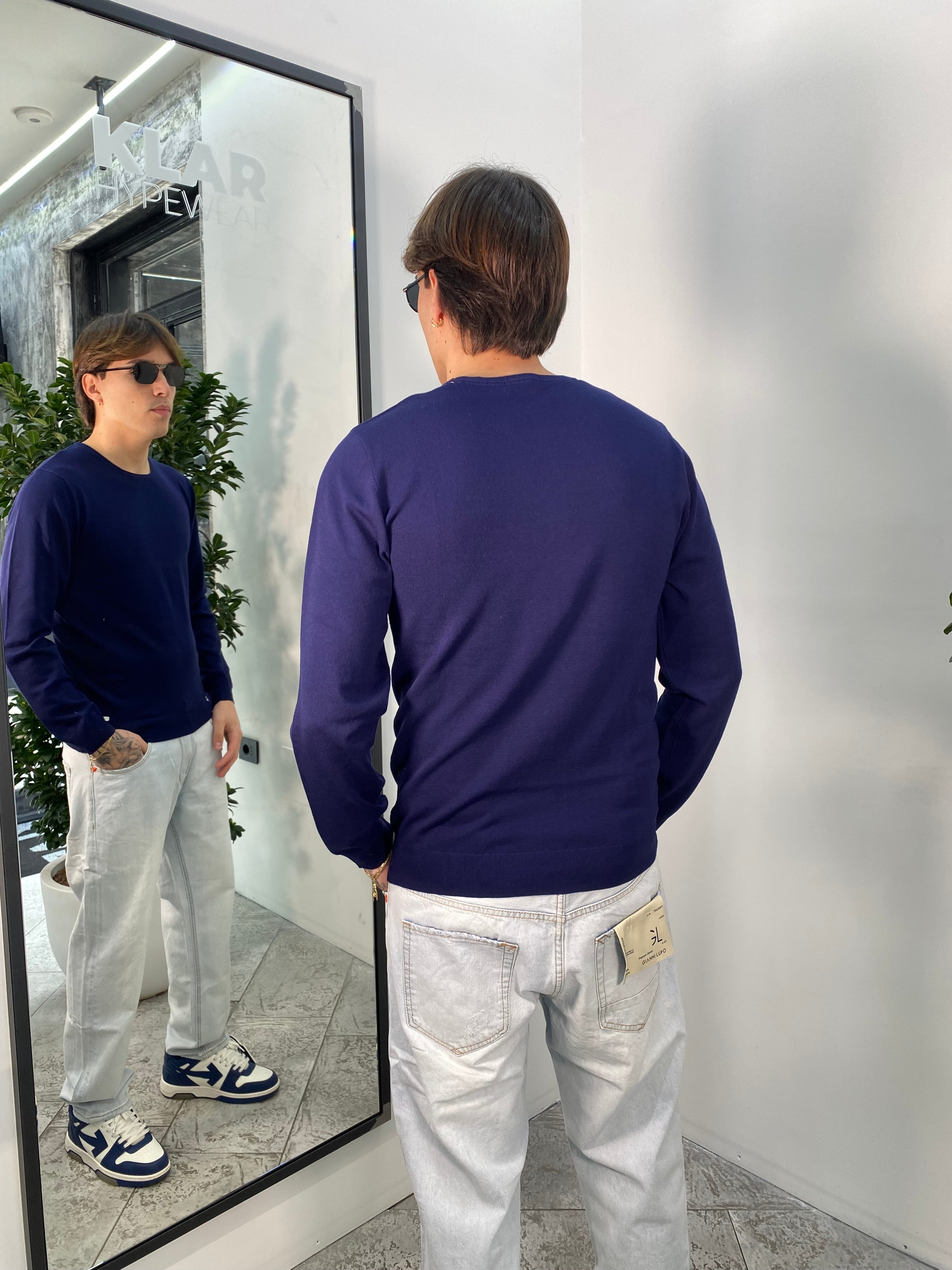 MAGLIA GIROCOLLO IN FILO BASIC CON POLSINI E VITA ELASTICIZZATA - REGULAR FIT