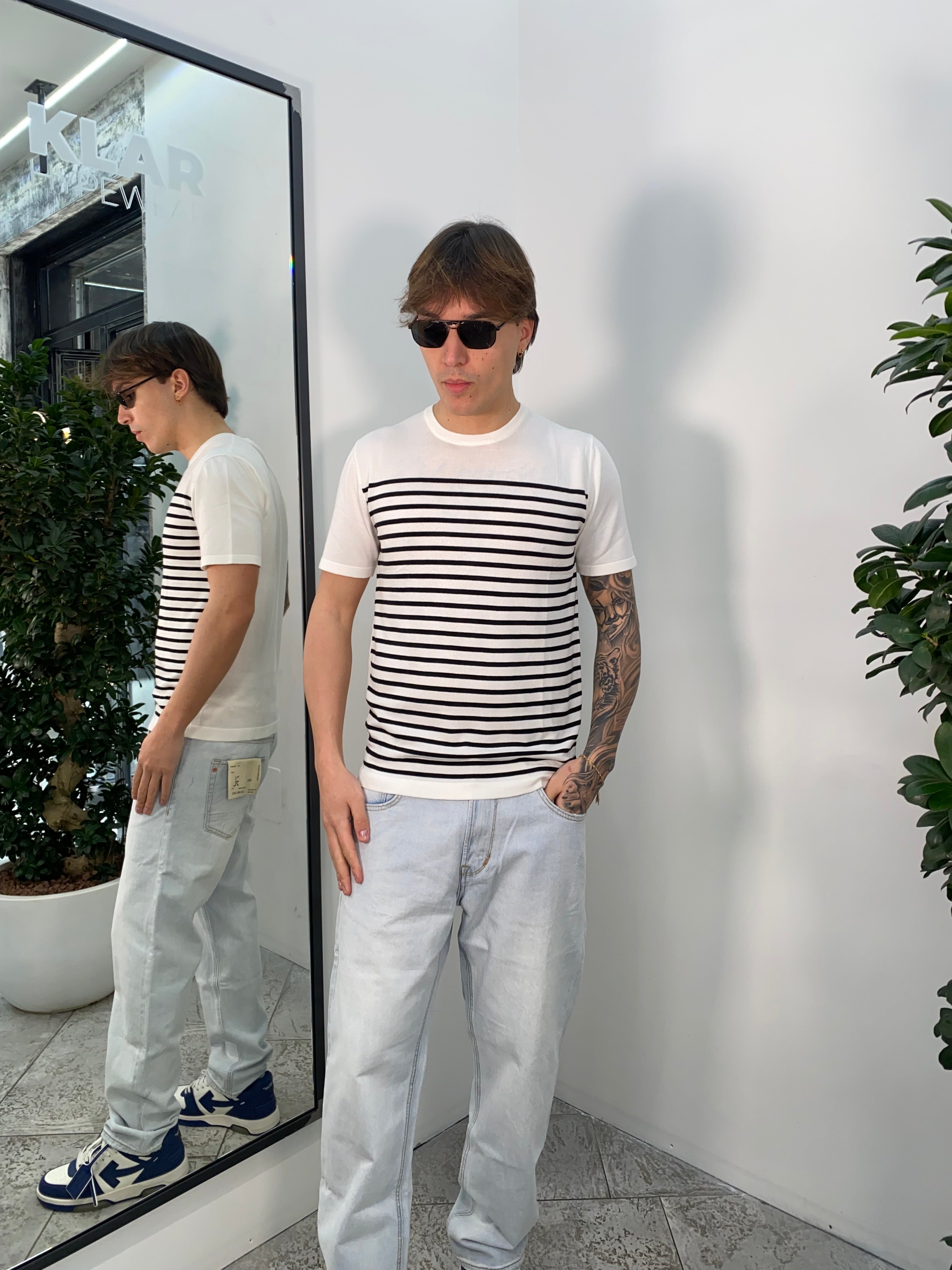 T-SHIRT IN FILO A RIGHE ORIZZONTALI BLACK & WHITE - REGULAR FIT