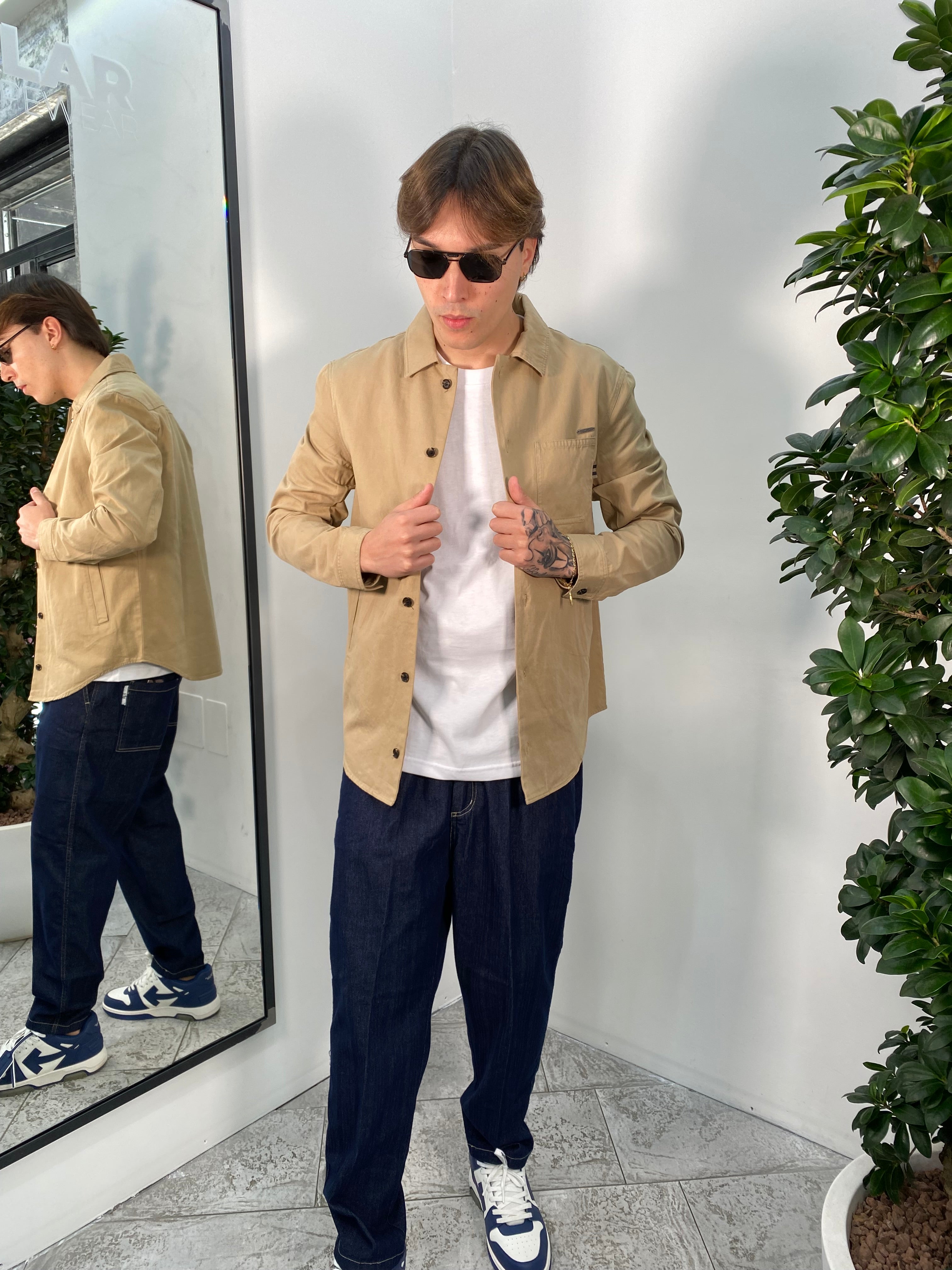 GIACCA CAMICIA IN COTONE CON TASCHINO LATO CUORE E TASCHE A FILETTO - REGULAR FIT