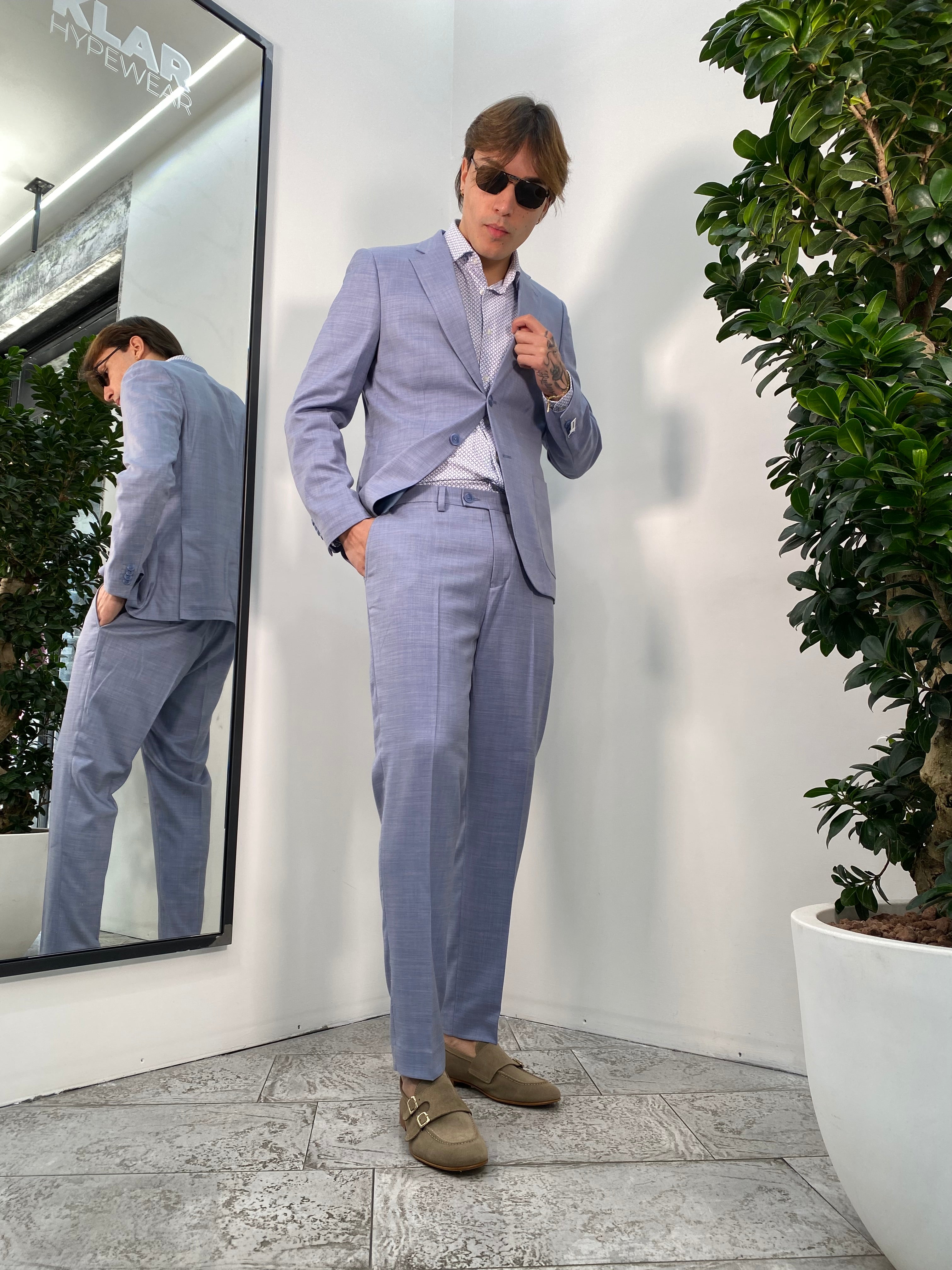 ABITO COMPLETO GIACCA MONOPETTO E PANTALONE IN TESSUTO EFFETTO FIAMMATO - REGULR FIT ABE43SS.POLV