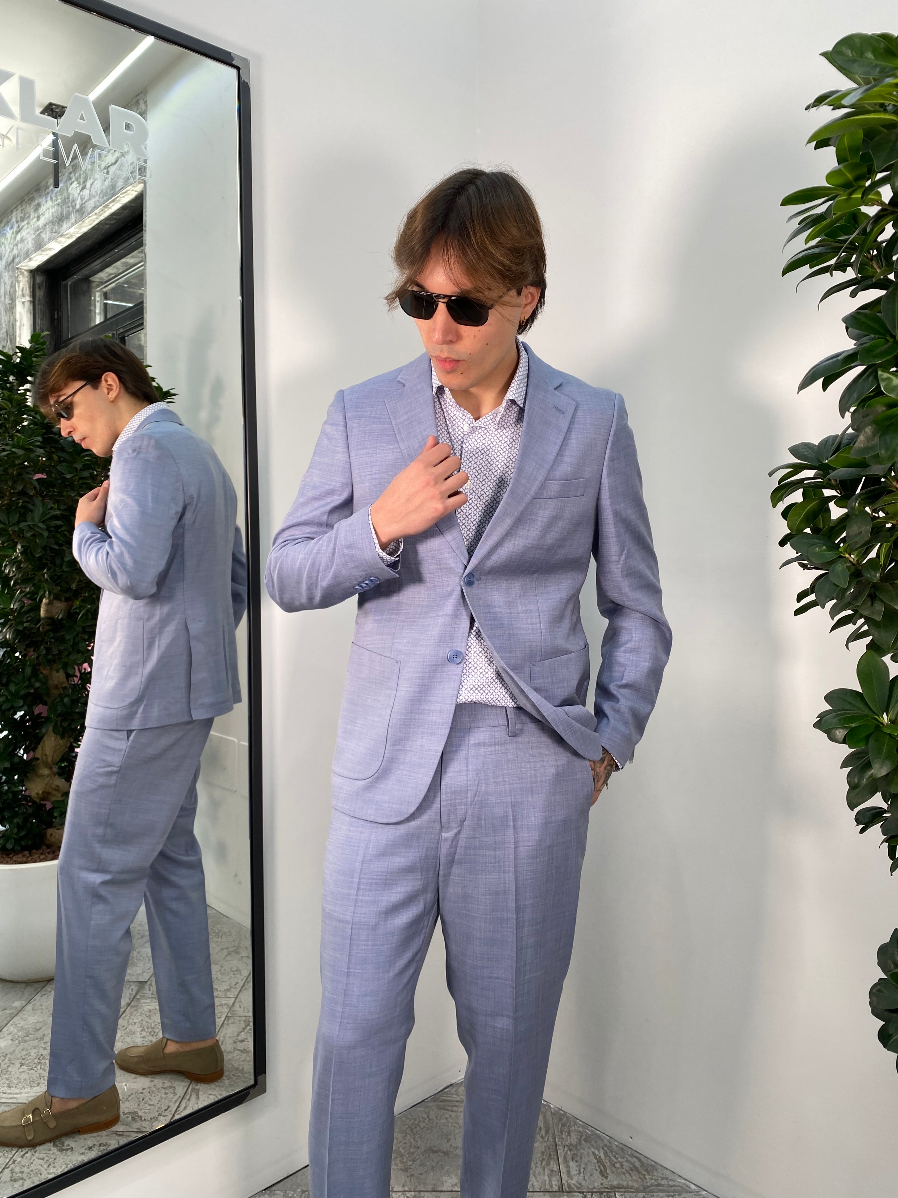 ABITO COMPLETO GIACCA MONOPETTO E PANTALONE IN TESSUTO EFFETTO FIAMMATO - REGULR FIT ABE43SS.POLV