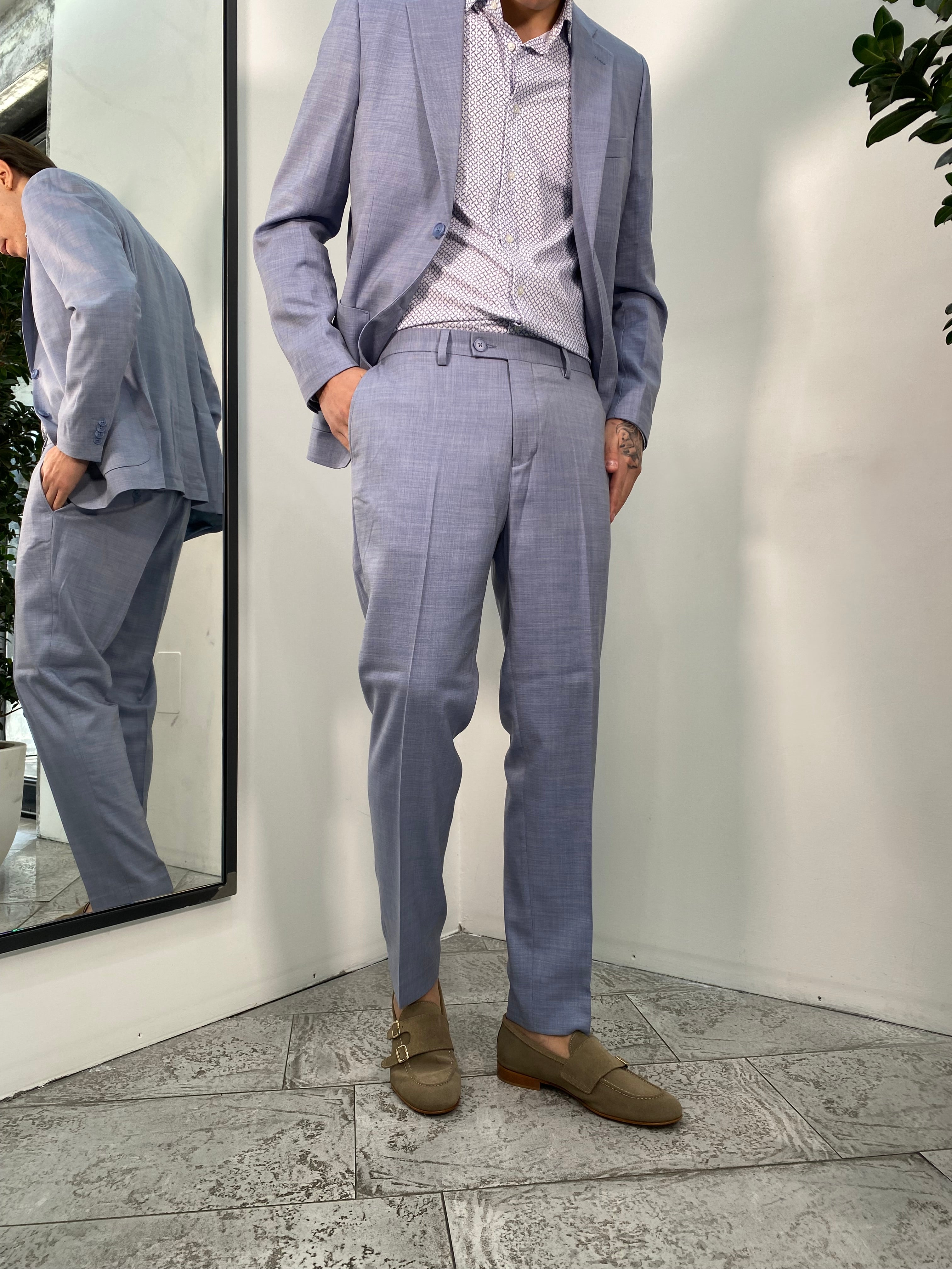 ABITO COMPLETO GIACCA MONOPETTO E PANTALONE IN TESSUTO EFFETTO FIAMMATO - REGULR FIT ABE43SS.POLV