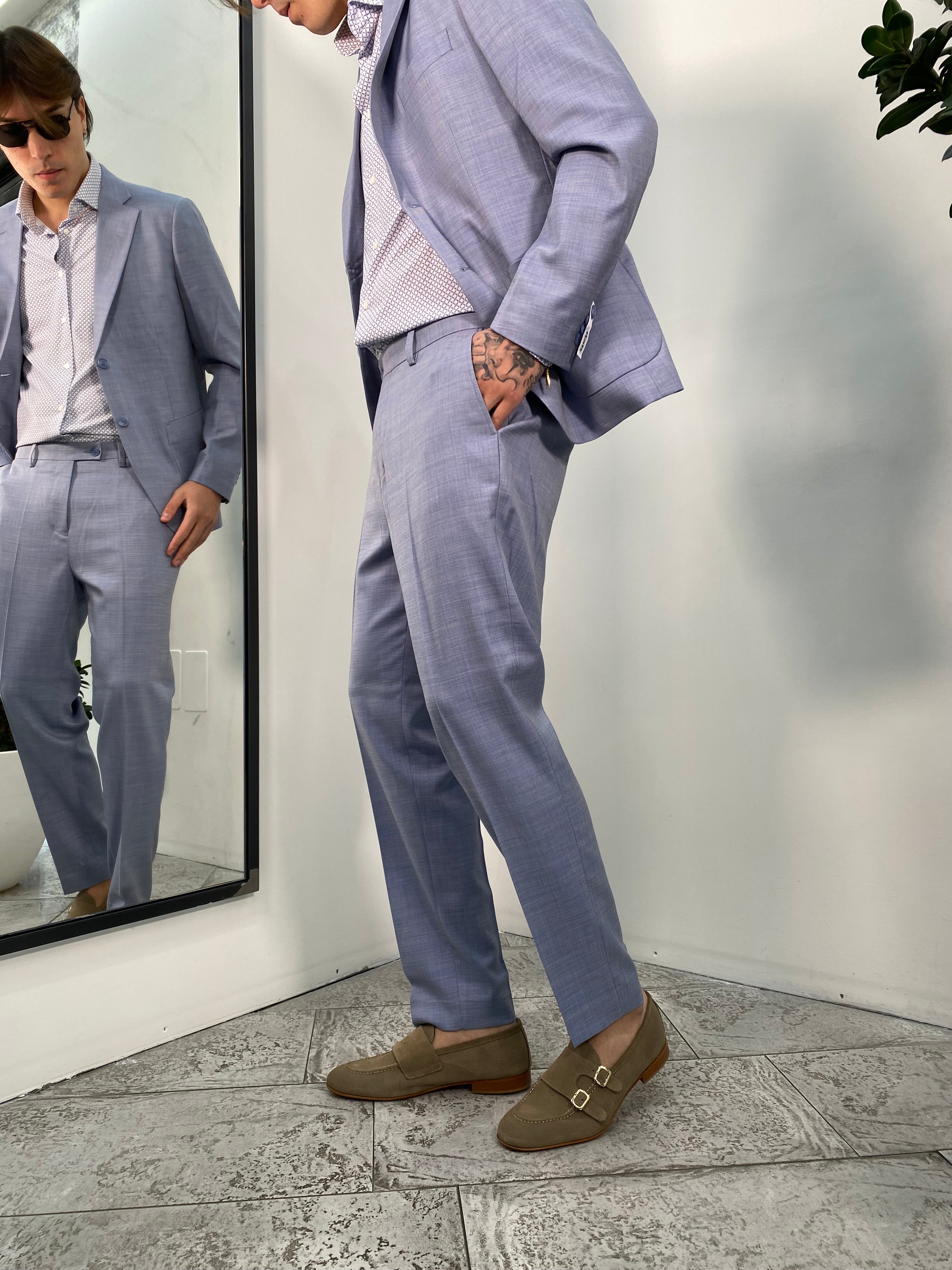 ABITO COMPLETO GIACCA MONOPETTO E PANTALONE IN TESSUTO EFFETTO FIAMMATO - REGULR FIT ABE43SS.POLV