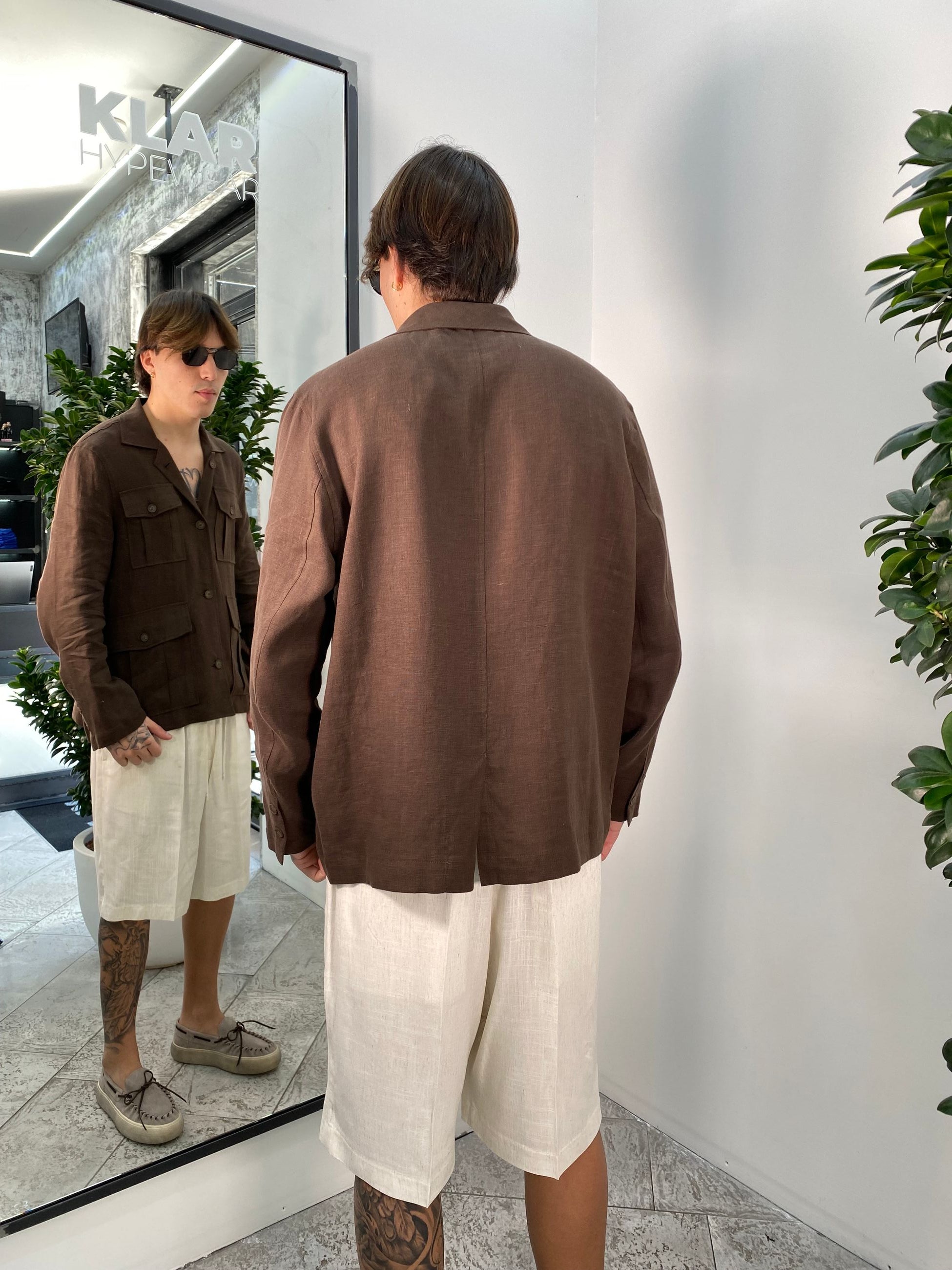 GIACCA SAHARIANA IN 100% LINO CON TASCHE A TOPPA - REGULAR FIT GIA3215.MOR