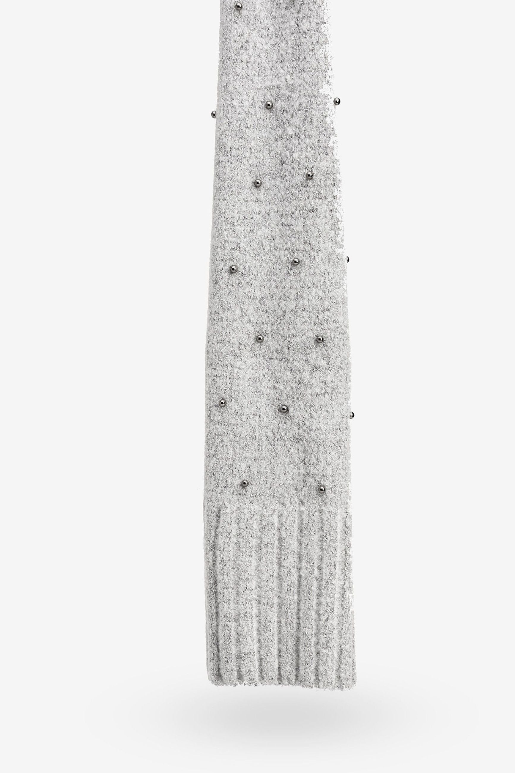 SET SHANGAI COMPOSTO DA BERRETTO E SCIARPA IN MAGLIA A COSTE CON APPLICAZIONI METALLICHE E POMPON 10063277