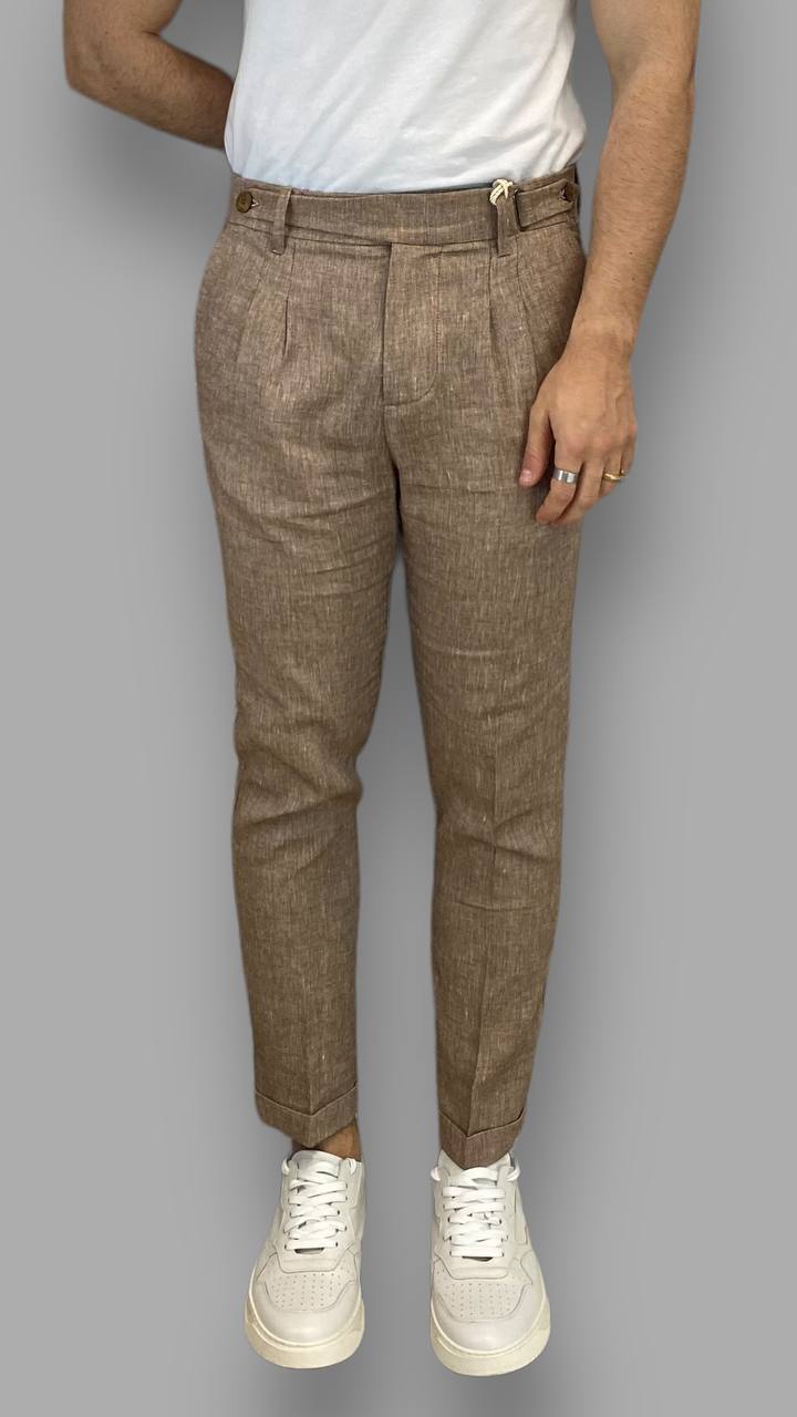 PANTALONE SARTORIALE IN MISTO LINO CON ABBOTTONATURA LATERALE - REGULAR FIT