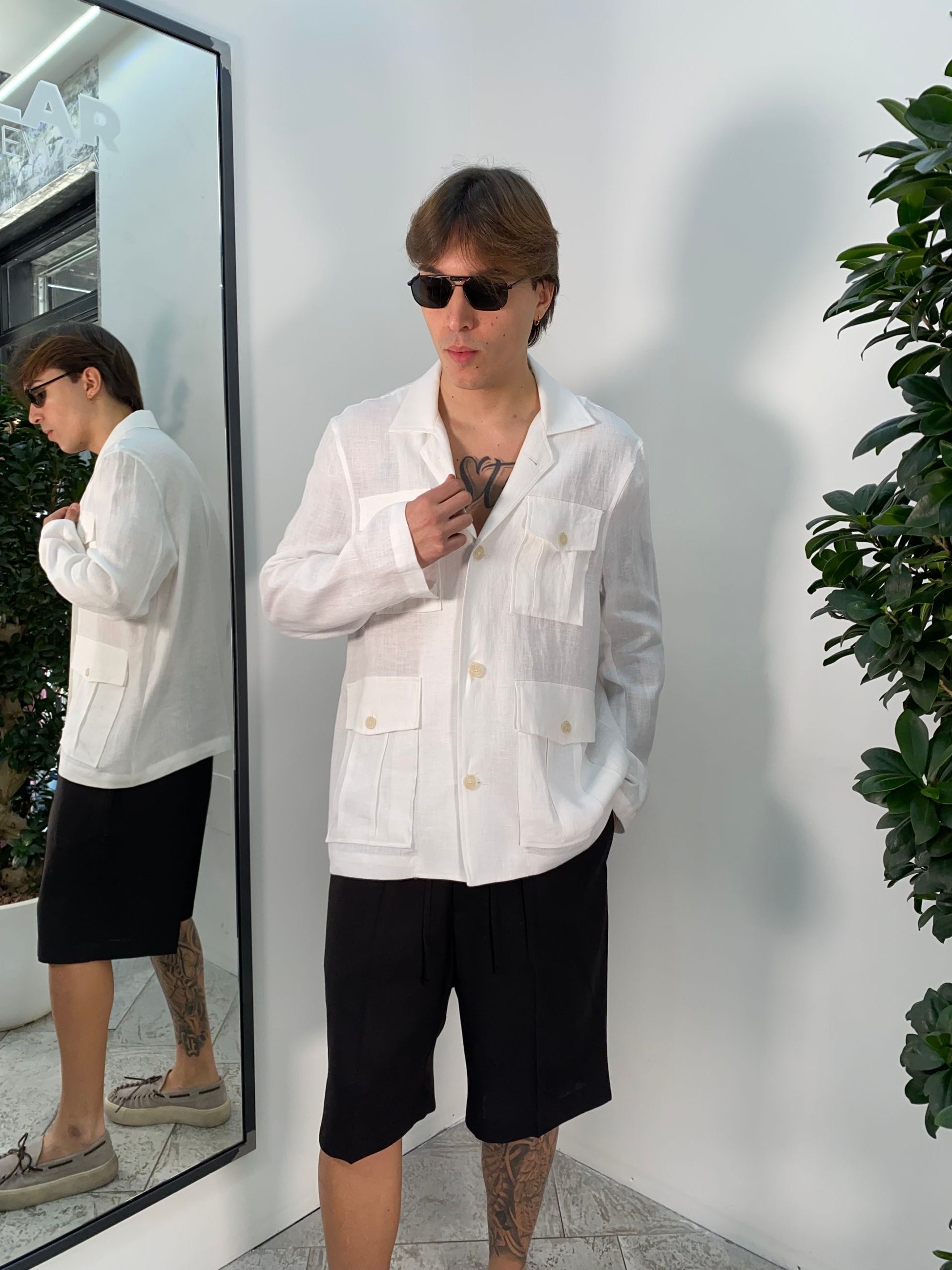 GIACCA SAHARIANA IN 100% LINO CON TASCHE A TOPPA - REGULAR FIT GIA3215.BIA