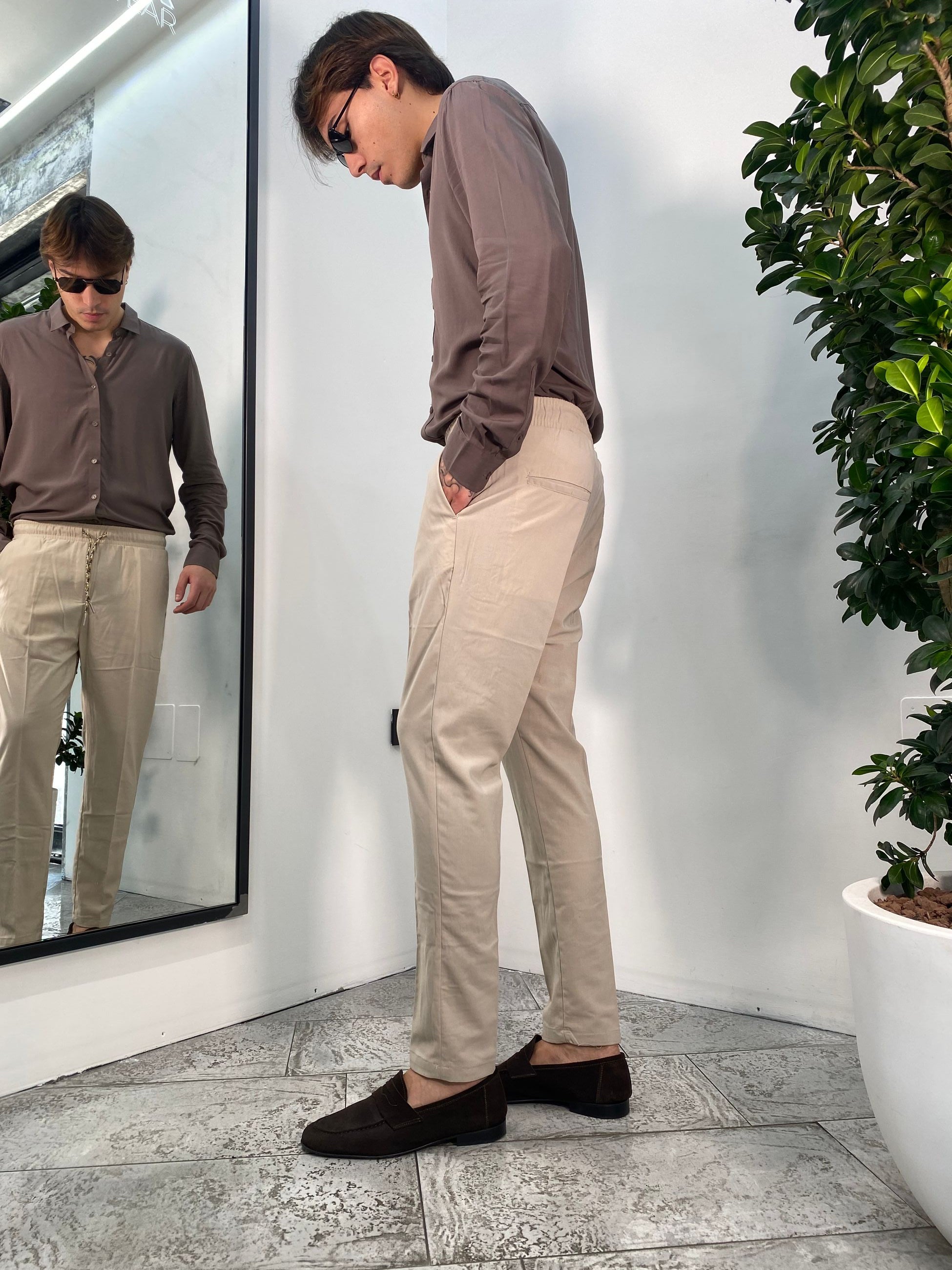 PANTALACCIO TASCA AMERICA IN MORBIDA E LEGGERA VISCOSA - REGULAR FIT GL003BD-S25.BEI