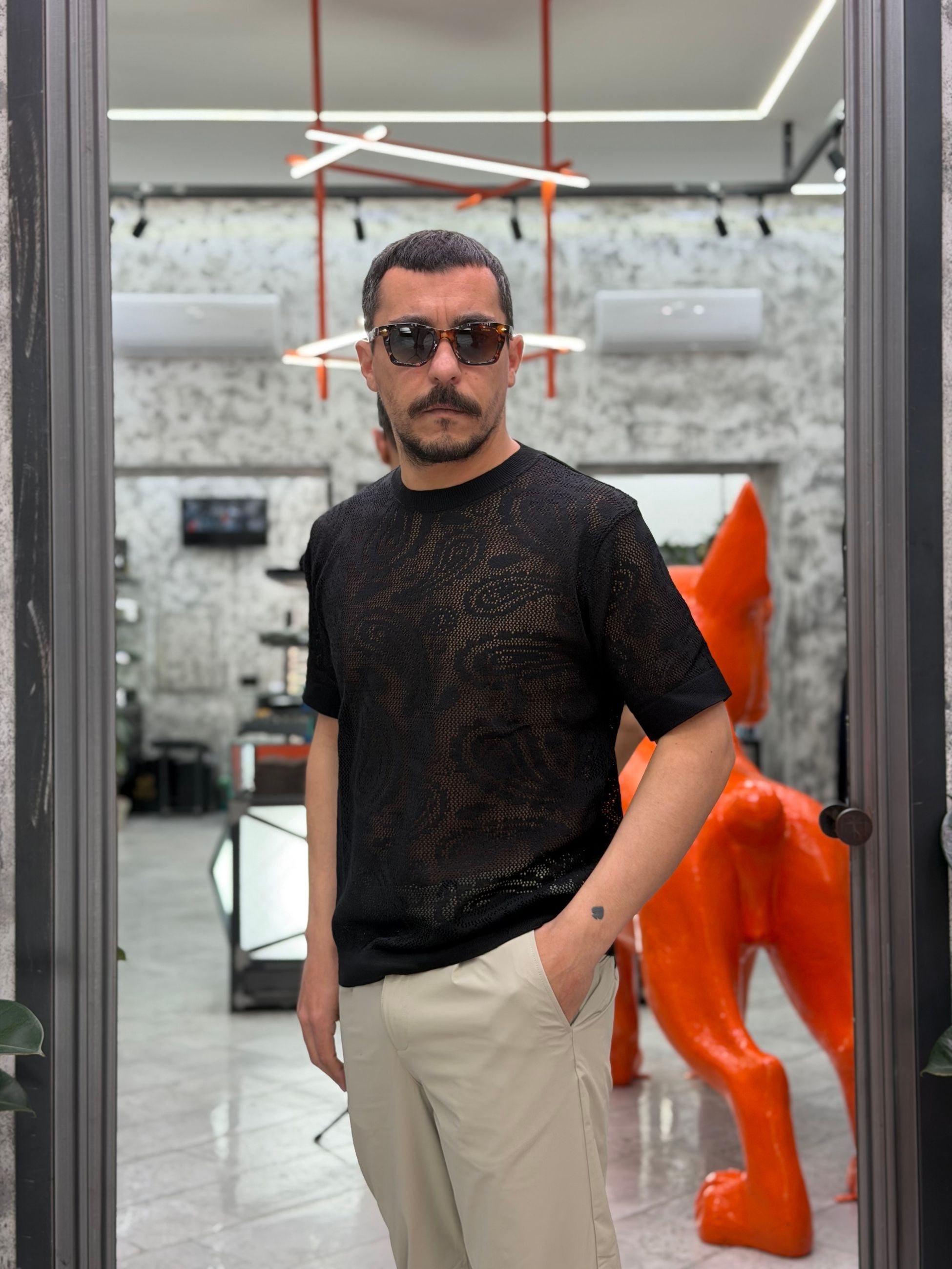 T-SHIRT CROCHET IN MISTO COTONE FANTASIA PAISLEY - REGULAR FIT M-261017.NER