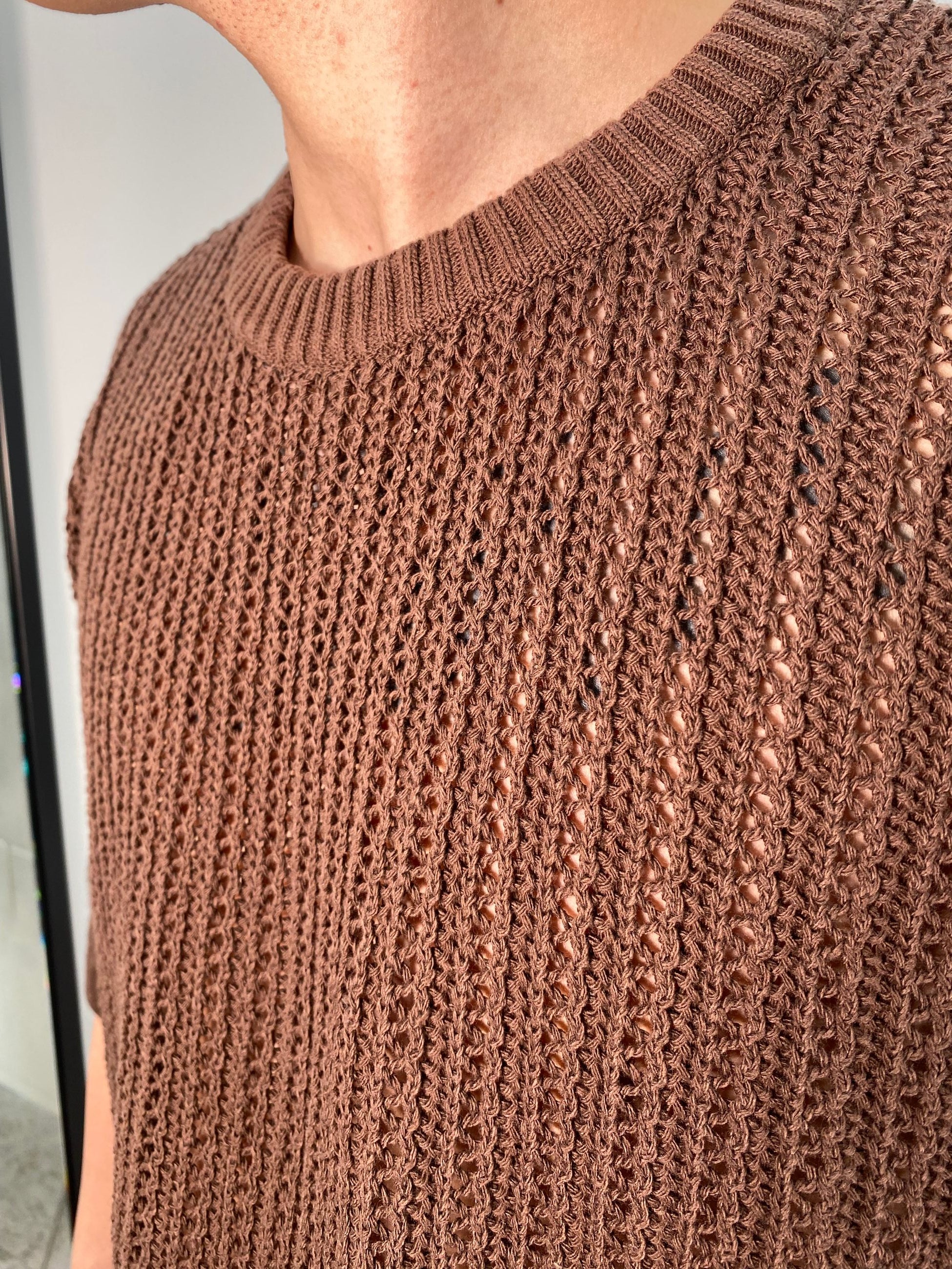 MAGLIA GIROCOLLO MEZZA MANICA RICAMATA A RETE - OVER FIT MA3209.MOR