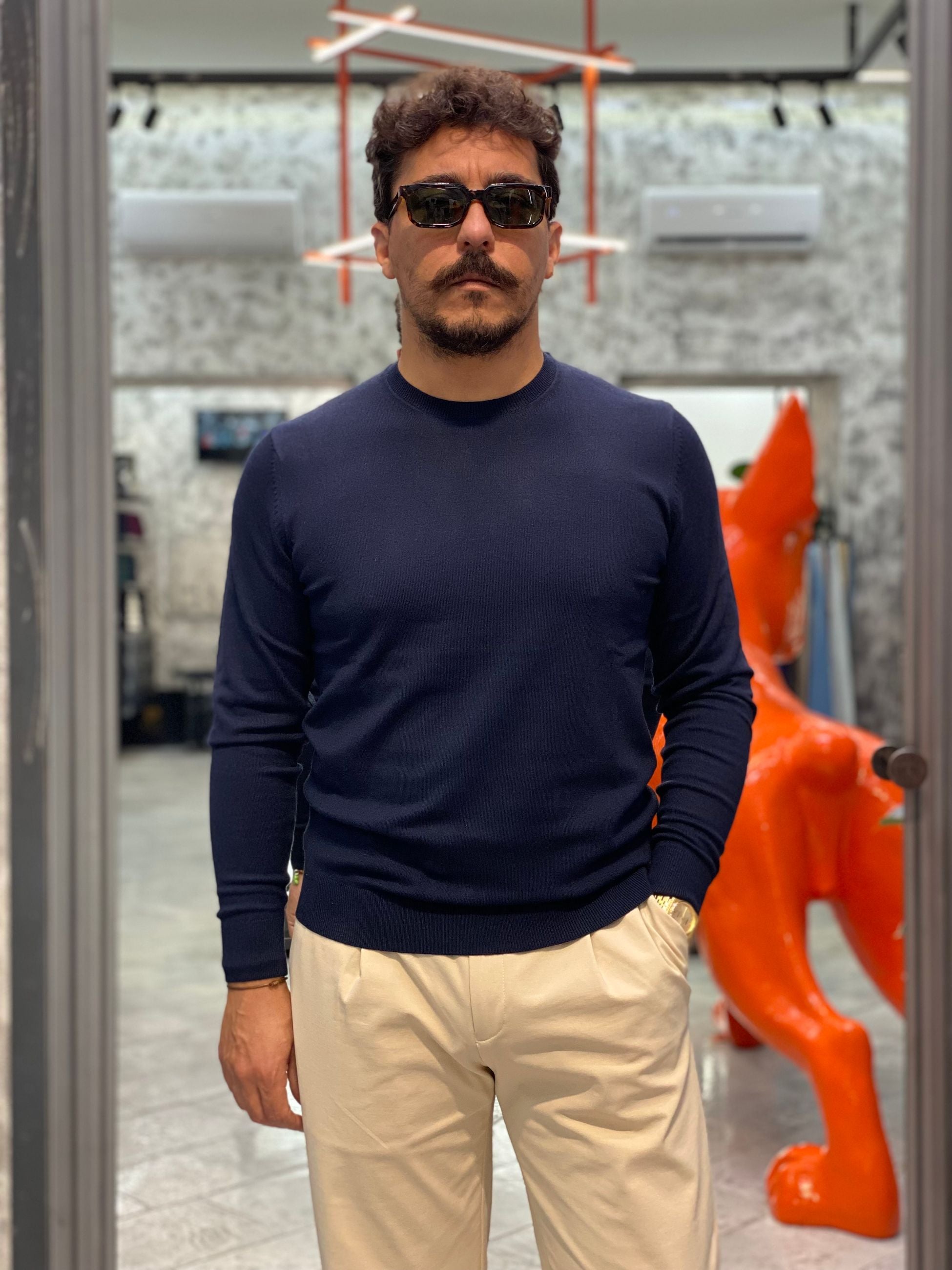 MAGLIA GIROCOLLO FINEZZA 12 IN MISTO CASHMERE - SLIM FIT MK9900113.BLU