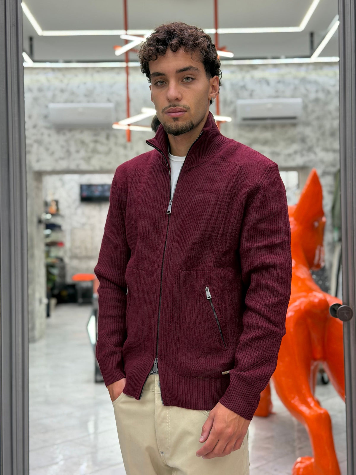 MAGLIA APERTA CON ZIP E TASCHE ZIPPATE - REGULAR FIT GL35051-F26.BOR