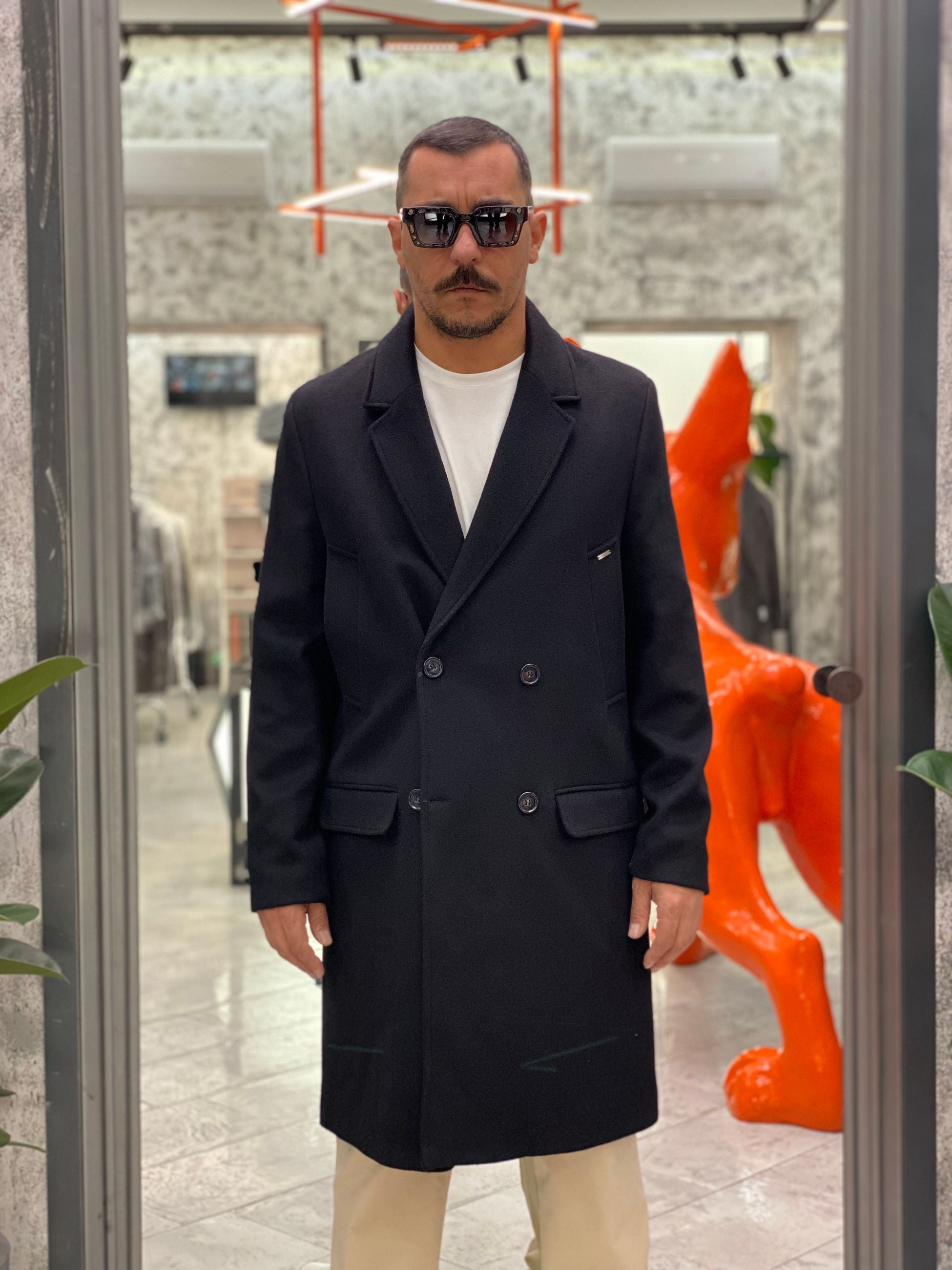 CAPPOTTO DOPPIOPETTO OVERSIZE IN MISTO LANA CON TASCHE A PATTINA - RELAXED FIT GN21798.NER