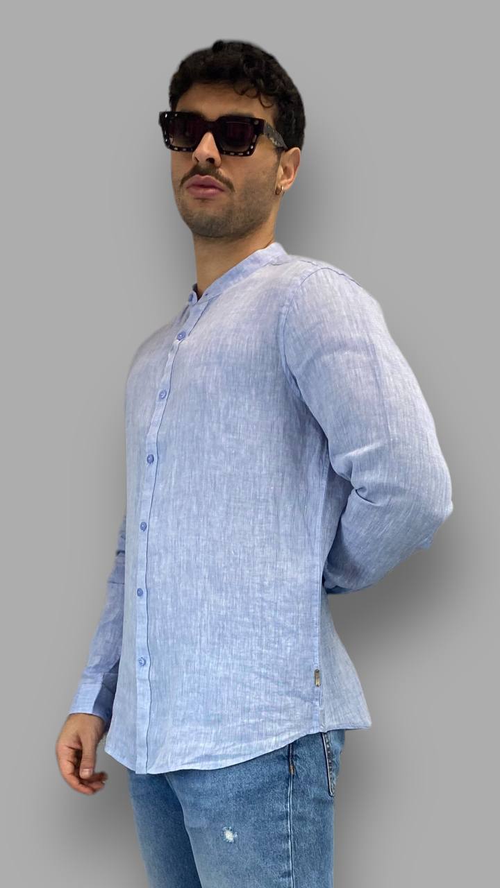CAMICIA IN 100% LINO EFFETTO FIAMMATO CON COLLO ALLA KOREANA - REGULAR FIT / + COLORI