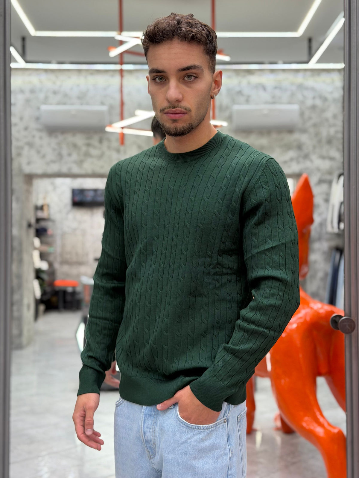 MAGLIA GIROCOLLO TRAMA TRECCIA FINEZZA 12 IN MORBIDA VISCOSA - SLIM FIT MK2900041.BOS