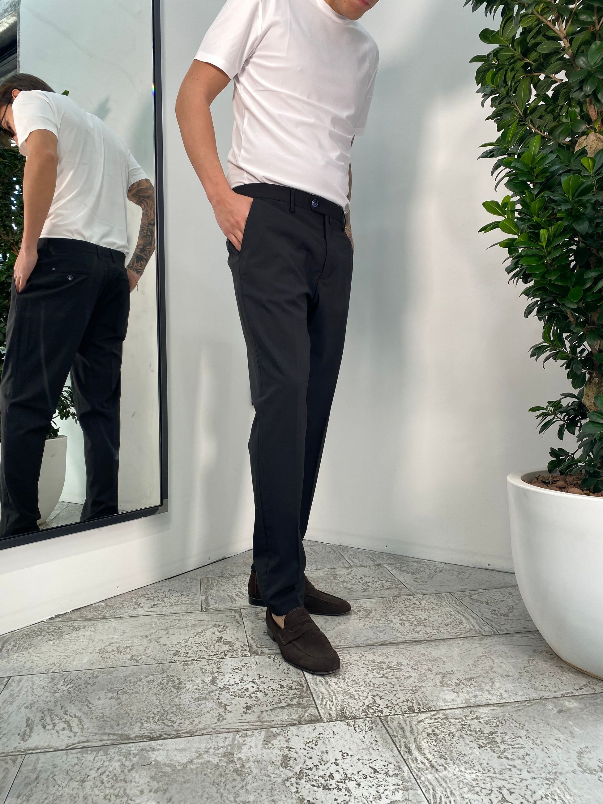 PANTALONE SARTORIALE TASCA AMERICA IN TESSUTO ELASTICIZZATO CON FIBRA DI BAMBU' - REGULAR FIT GL7029H.NER