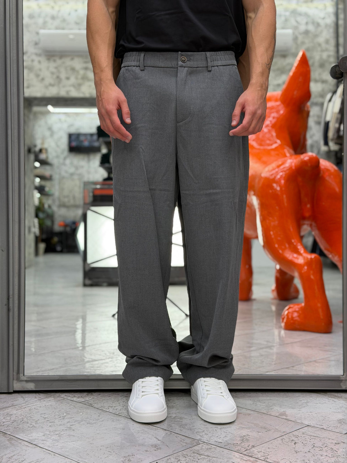 PANTALONE FONDO AMPIO TASCA AMERICA CON ELASTICO IN VITA - RELAXED FIT GL604PA.GRI