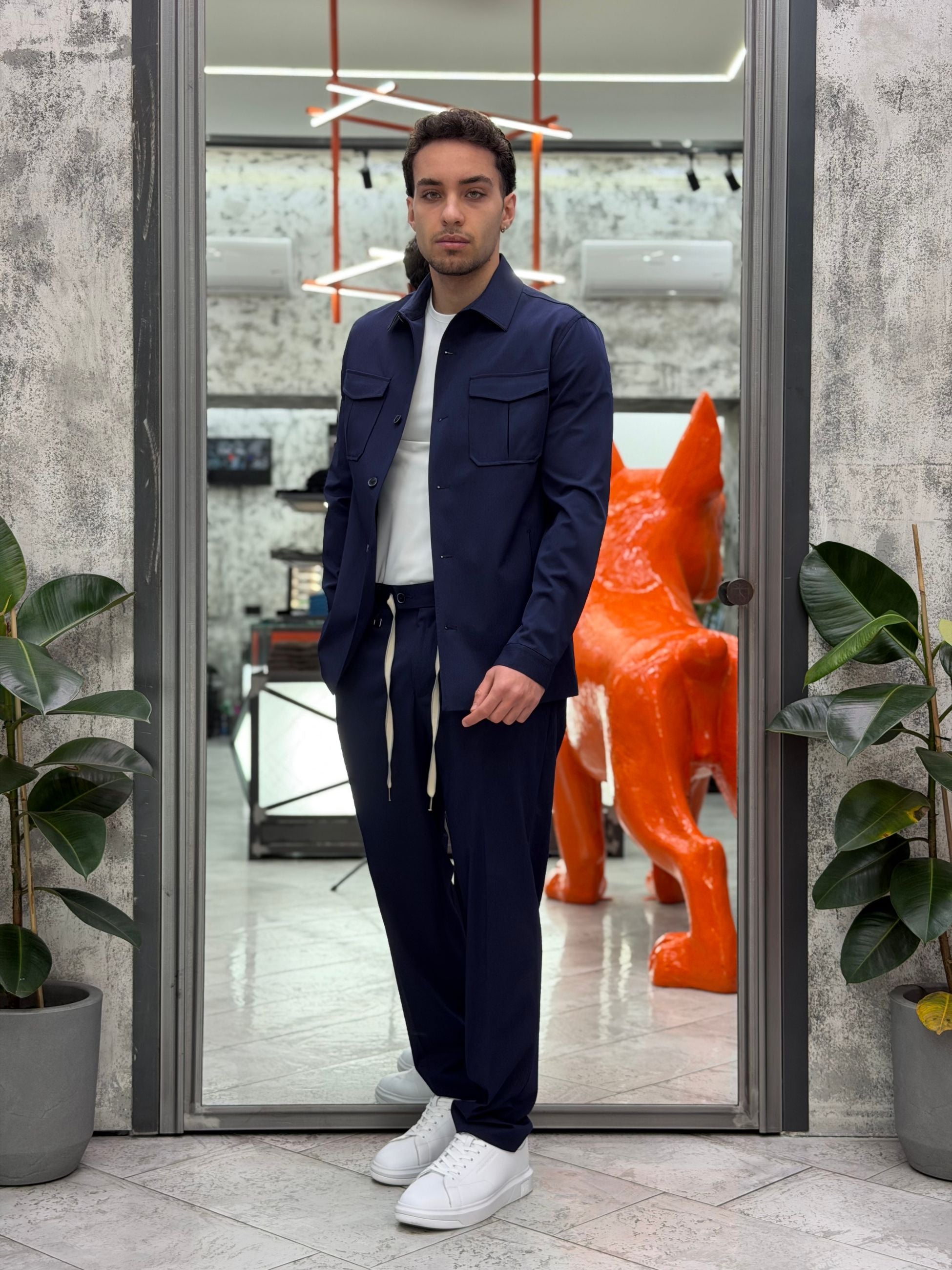 PANTALONE DA COMPLETO TASCA AMERICA CON COULISSE IN VITA IN TESSUTO ELEGANTE - REGULAR FIT PSE1506SS.BLU