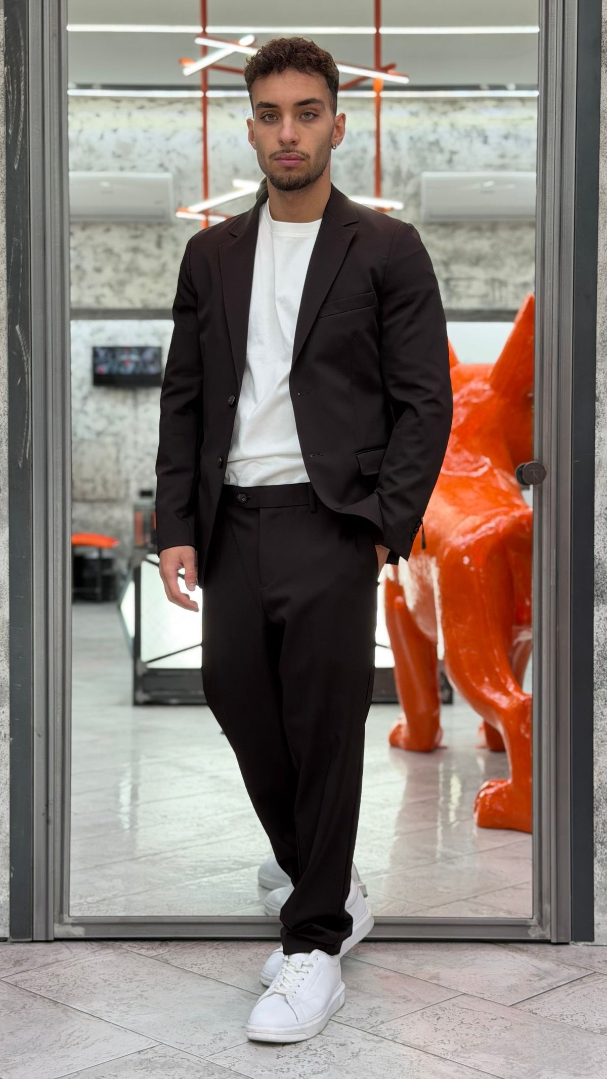 PANTALONE DA COMPLETO IN TESSUTO TECNICO ELASTICIZZATO CON ELASTICI SUI FIANCHI - REGULAR FIT PSI1586SS.MOR