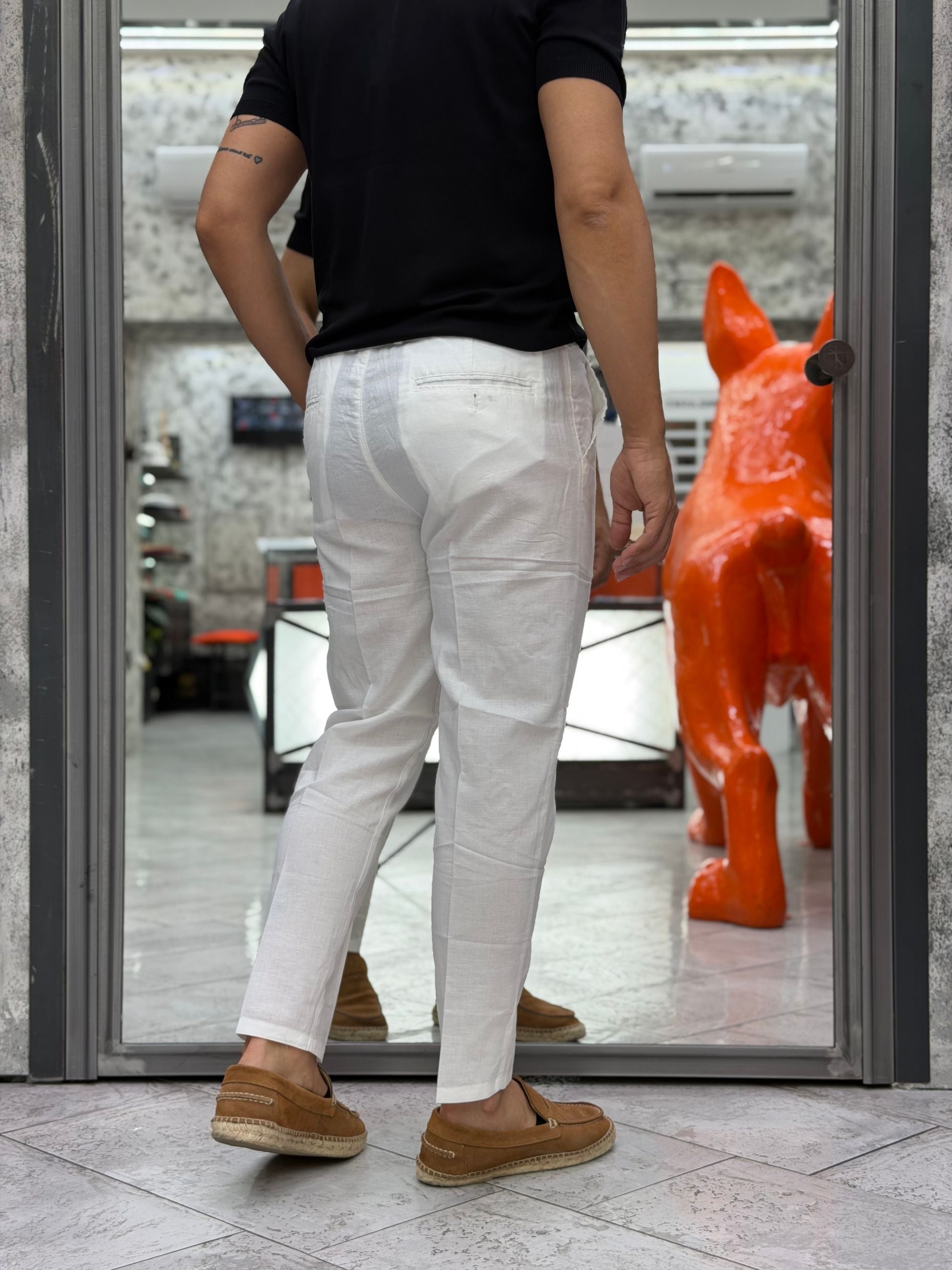 PANTALACCIO IN MISTO LINO MODELLO CAPRI - SLIM FIT W3025.BIA