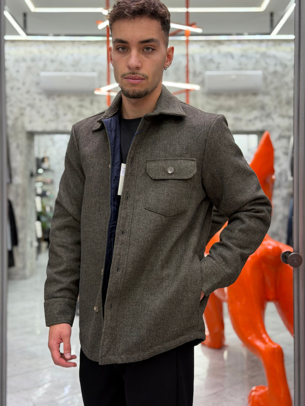 OVERSHIRT IN FLANELLA CON TRAPUNTA ALL'INTERNO - REGULAR FIT 27W16OS FLA820.VMIL