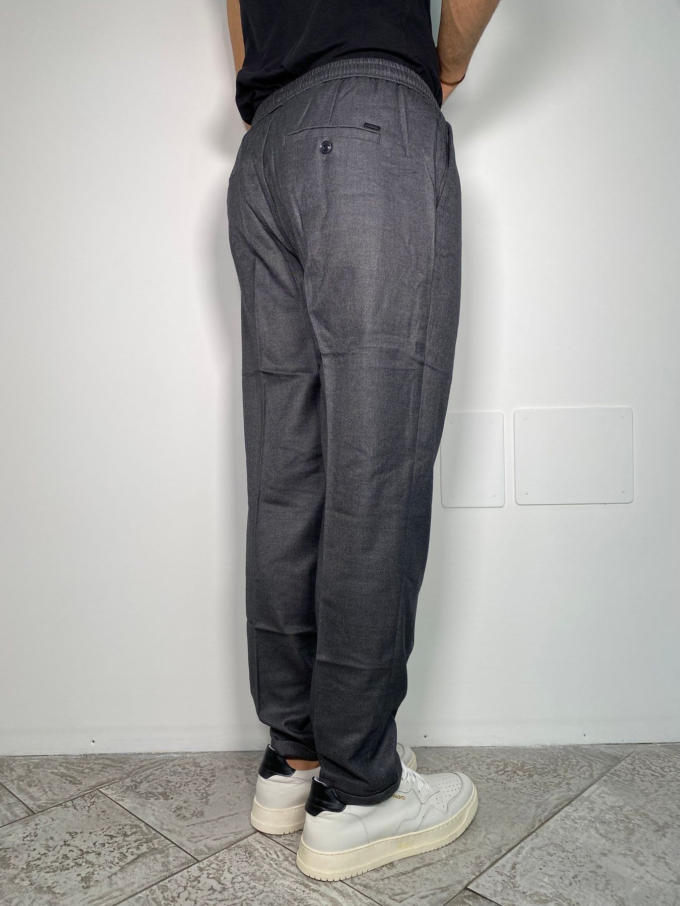 PANTALACCIO BRED IN MISTO LANA ELASTICIZZATO CON RISVOLTINO - REGULAR FIT
