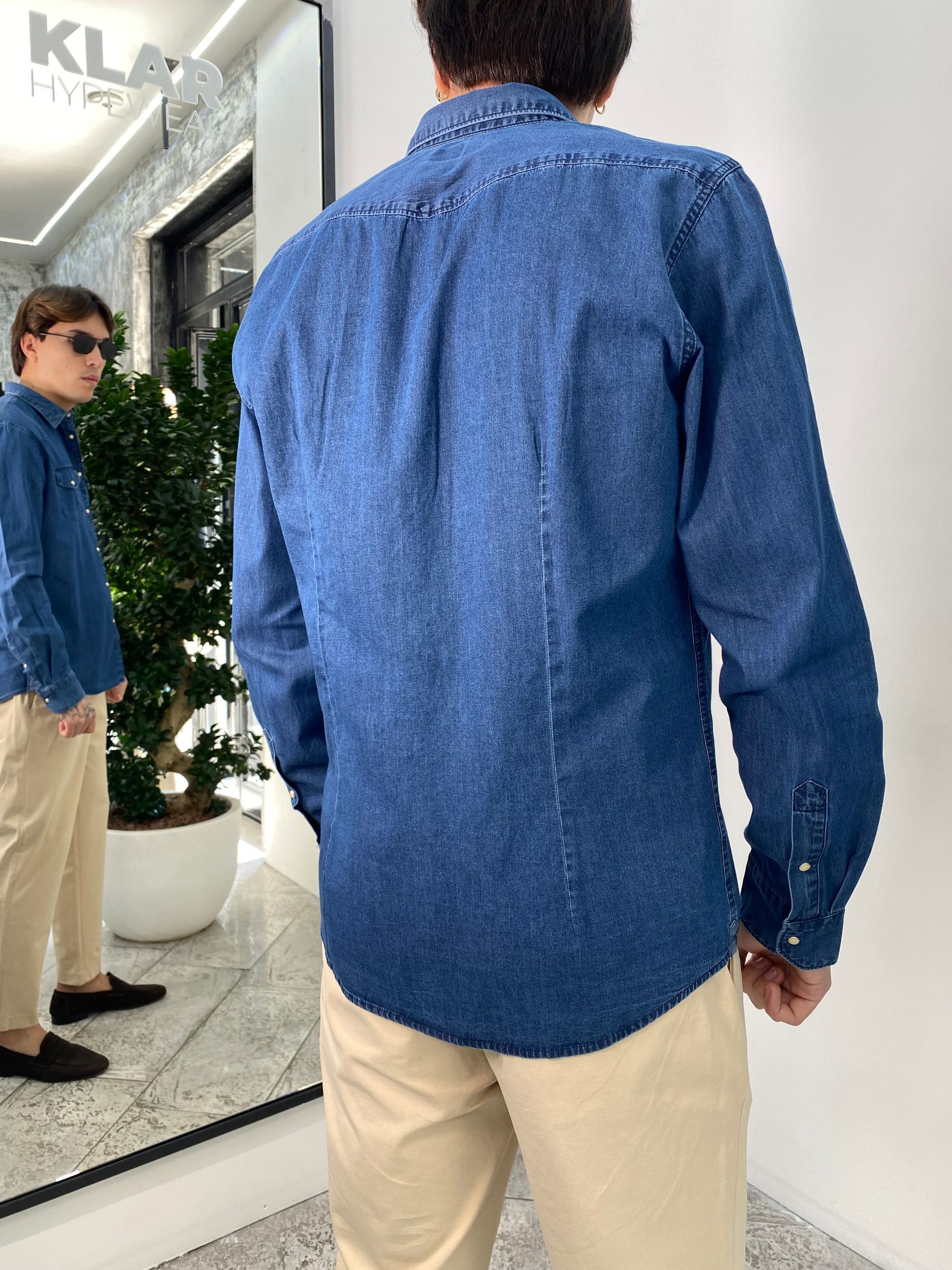 CAMICIA TEXANA IN DENIM FISSO CON BOTTONI AUTOMATICI IN MADREPERLA - SLIM FIT 1030A-S-JEANS