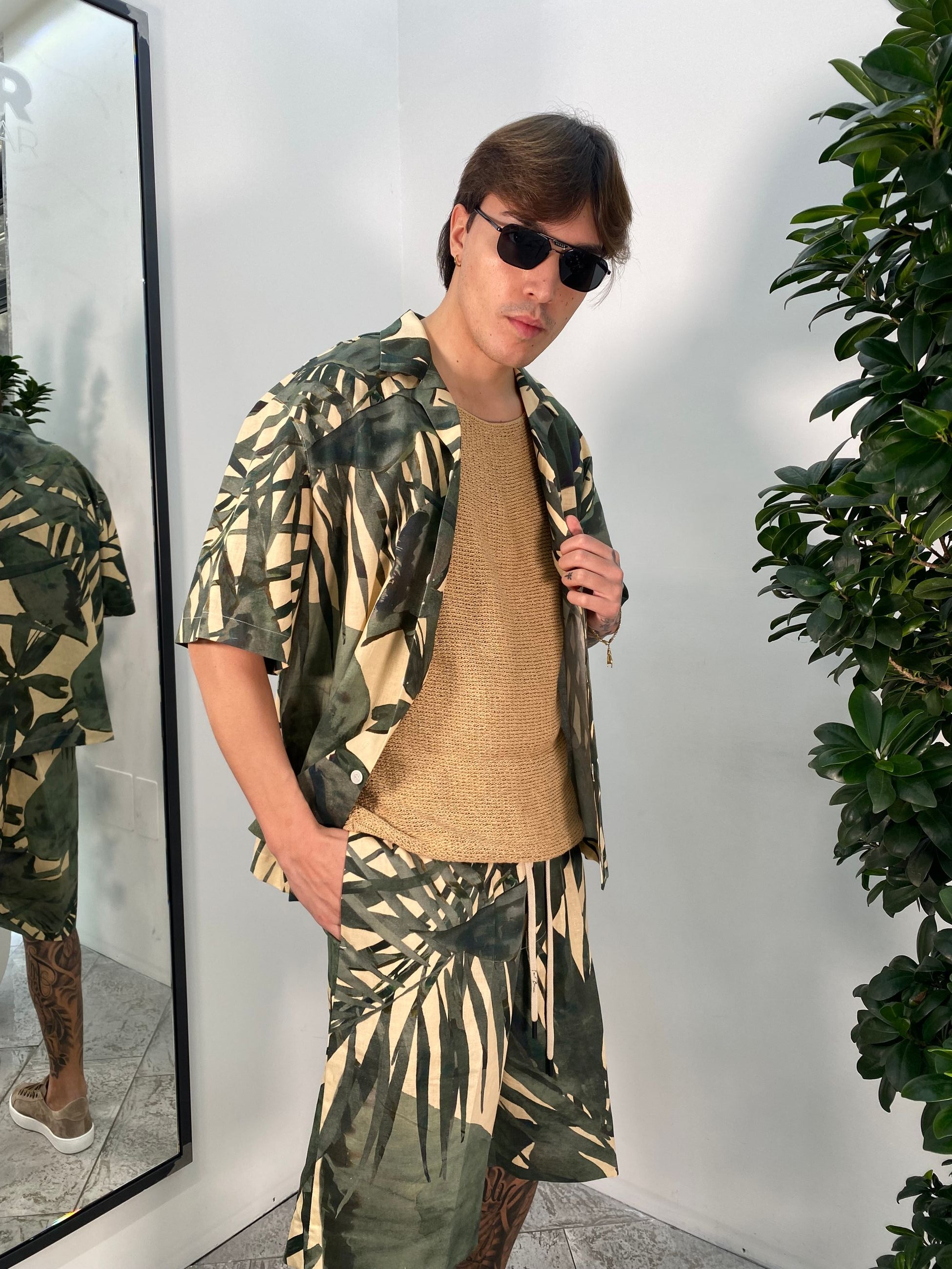CAMICIA MEZZA MANICA DA COORDINATO FANTASIA TROPICALE IN MISTO LINO/COTONE - RELAXED FIT CA3285