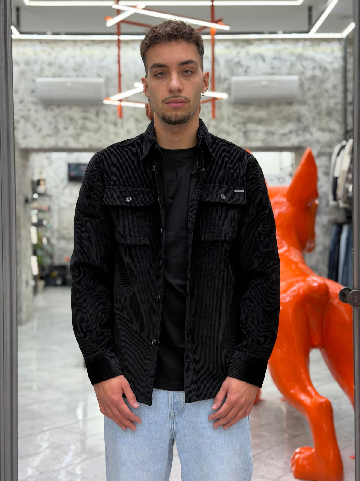 OVERSHIRT IN VELLUTO CON TASCHE A TOPPA - REGULAR FIT GL7844S.NER