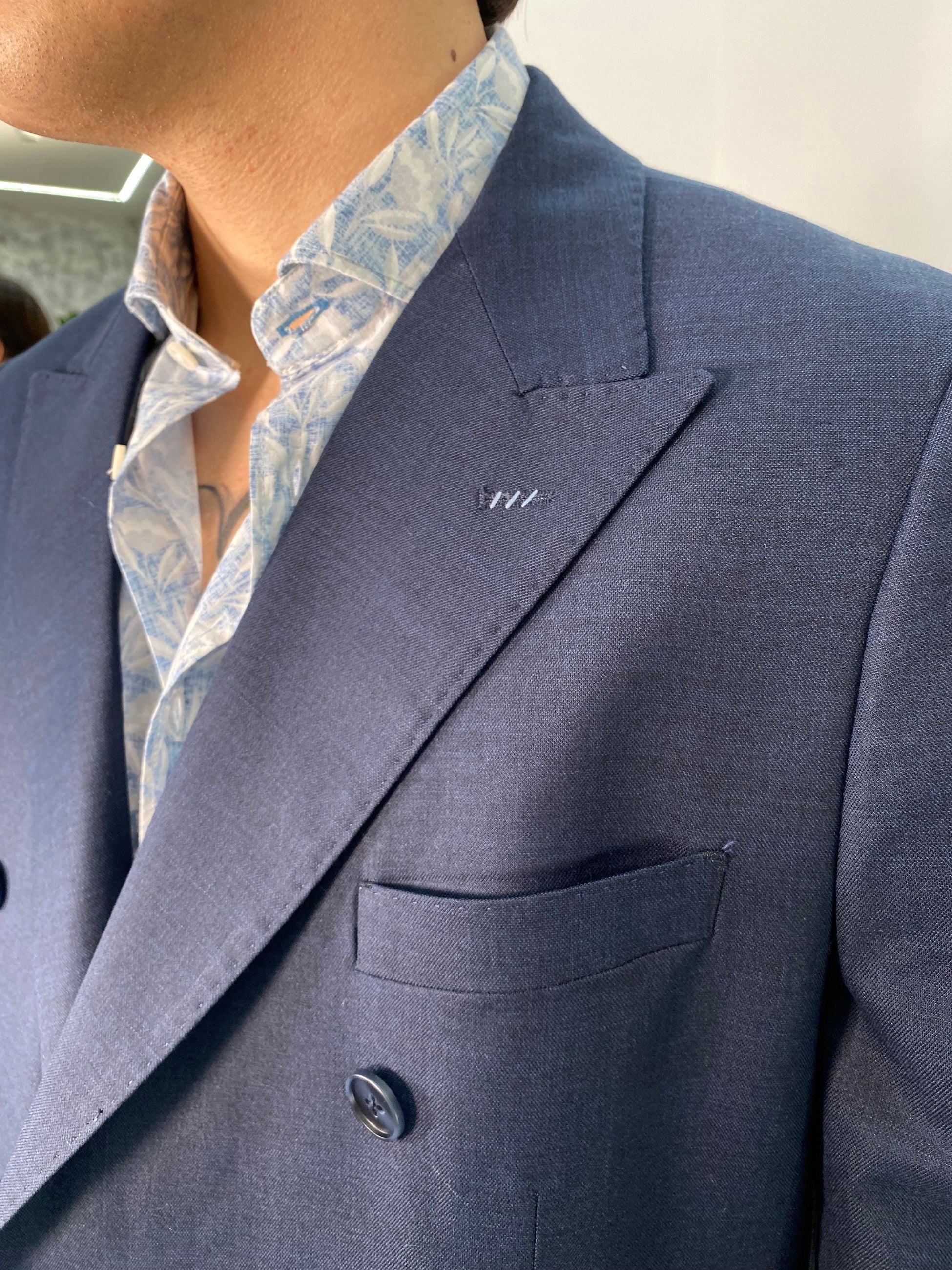 ABITO COMPLETO GIACCA DOPPIOPETTO E PANTALONE IN TESSUTO EFFETTO FIAMMATO - REGULR FIT ABE45SS.BLU